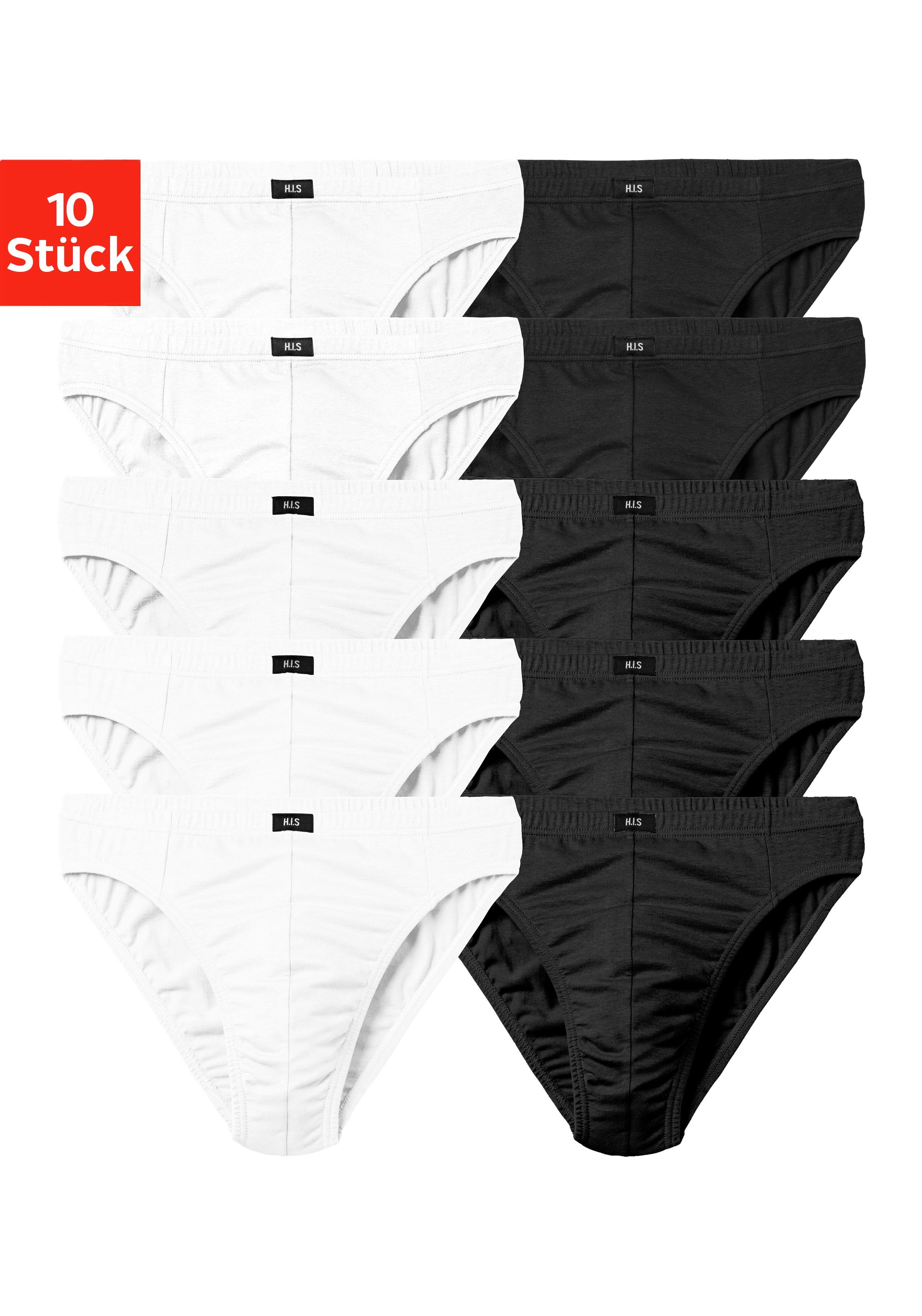 Slip H.I.S "MäNner Unterhose", Herren, Gr. 5M, 10 Stk., Schwarz-Weiß (Schwarz, Weiß), Jersey, Obermaterial: 95% Baumwolle, 5% Elasthan, Unifarben, KöRpernah, Unterhosen Slip, In Unifarben, Topseller