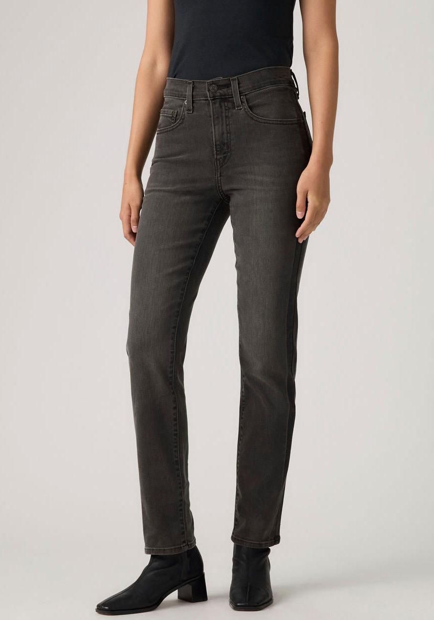 Straight-Jeans Levi's "724 High Rise Straight", Damen, Gr. 29, LäNge 32, Grau (Beneath The Shadows), Denim/Jeans, Obermaterial: 81% Baumwolle, 18% Polyester, 1% Elasthan, Straight Fit Lang, Jeans Straight-Jeans