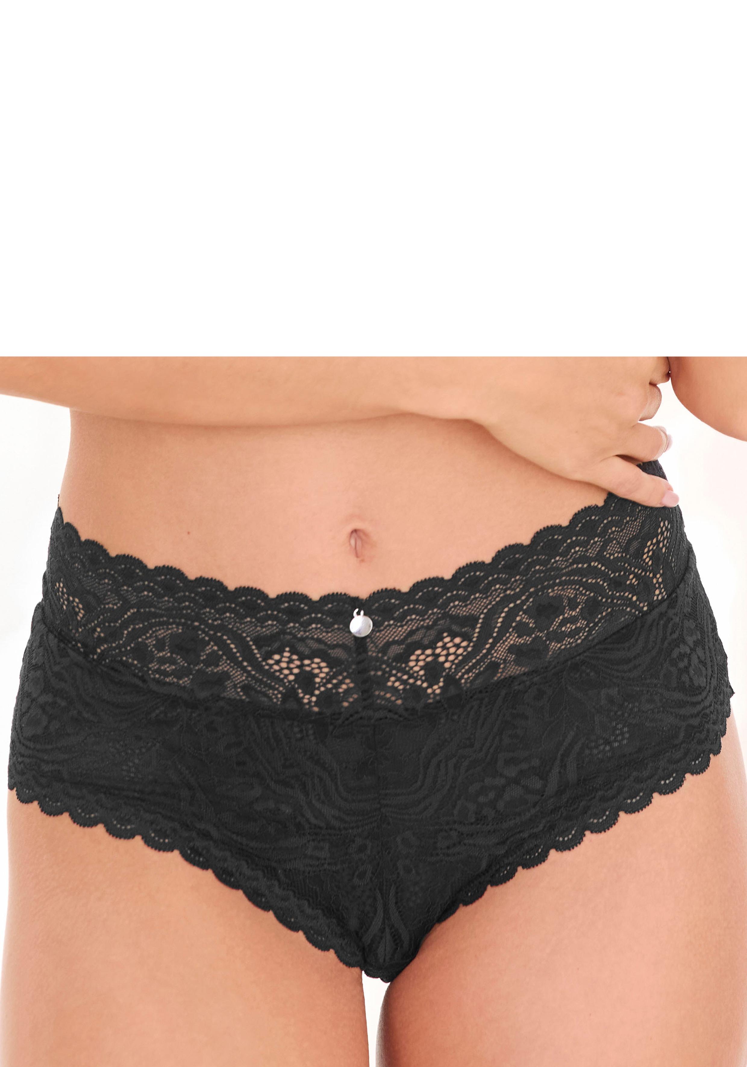 Stringpanty S.Oliver "Danielle", Damen, Gr. 36/38, Schwarz, Spitze, Obermaterial: 90% Polyamid, 10% Elasthan, Unterhosen, Aus Dezent Transparenter Spitze In Blumiger Optik