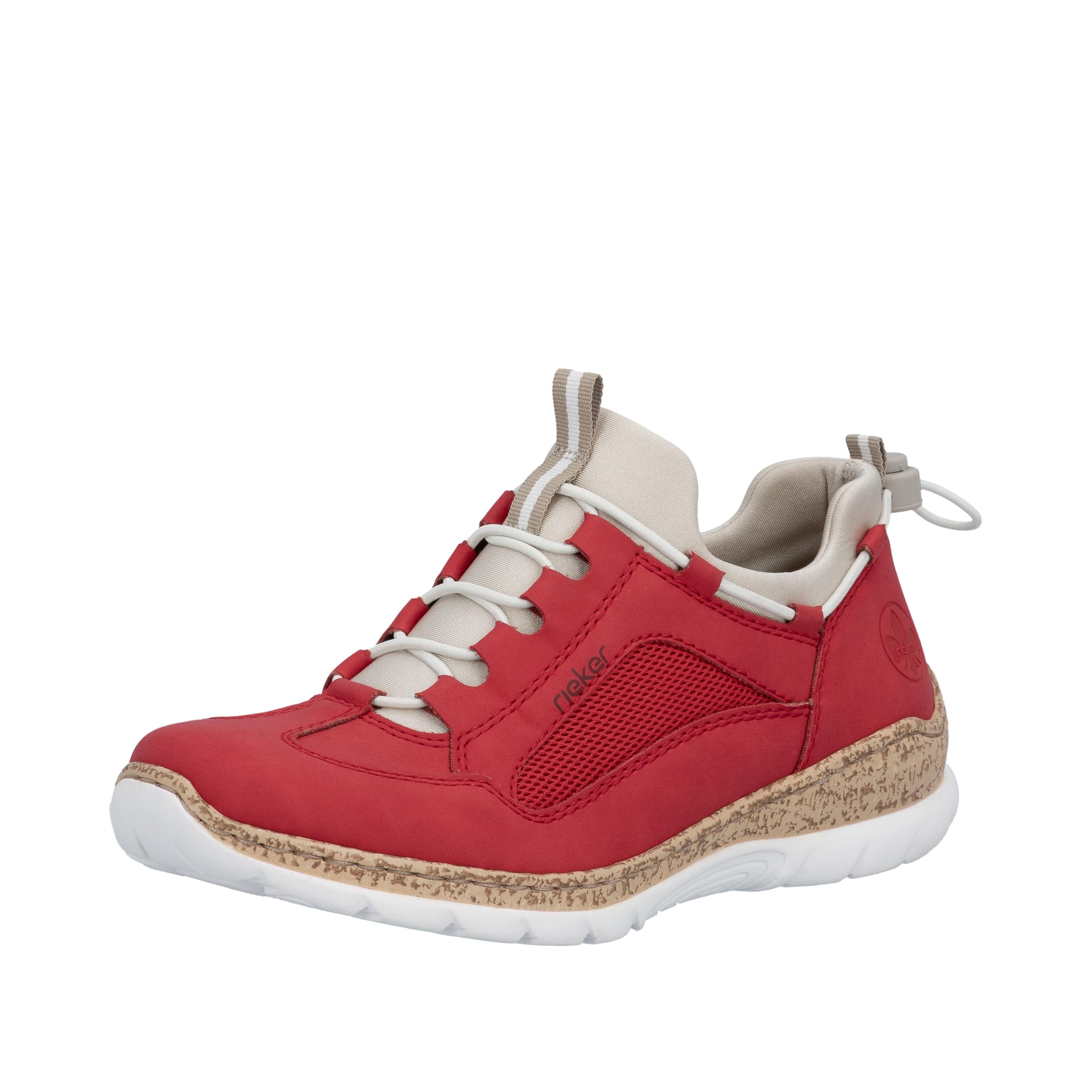 Slip-On Sneaker Rieker, Damen, Gr. 36, Rot (Rot, Creme), Lederimitat, Textil, Schuhe, Schlupfschuh Mit Elastikeinstieg, Gummizug Mit Schnellverschluss
