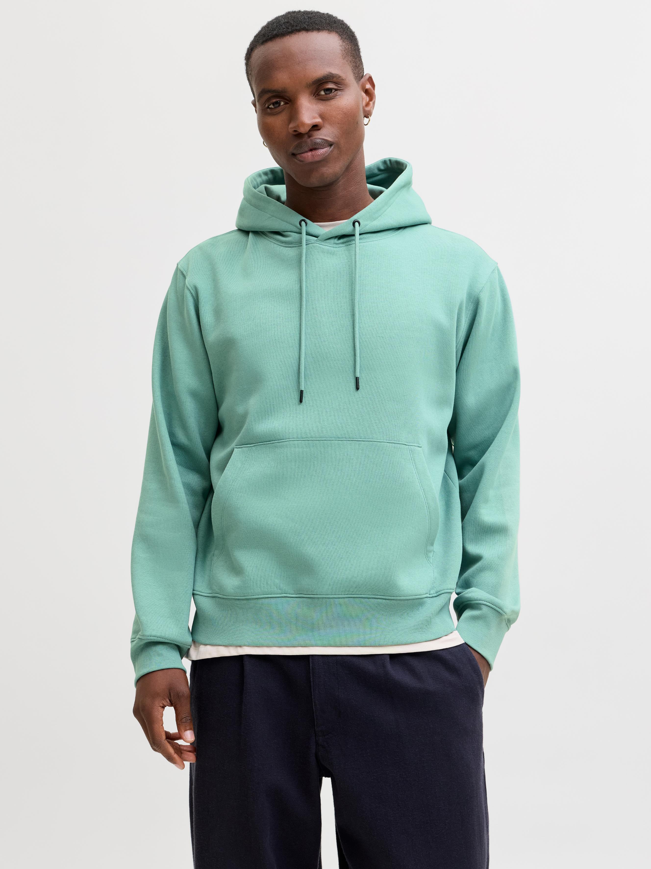 Kapuzensweatshirt Jack & Jones "Jjestar Basic Sweat Hood Noos", Herren, Gr. M, Mineral Blau, Angeraute Sweatware, Obermaterial: 70% Baumwolle, 30% Polyester, Unifarben, Relaxed Fit, Rundhals, RippbüNdchen, Sweatshirts, Mit RippbüNdchen