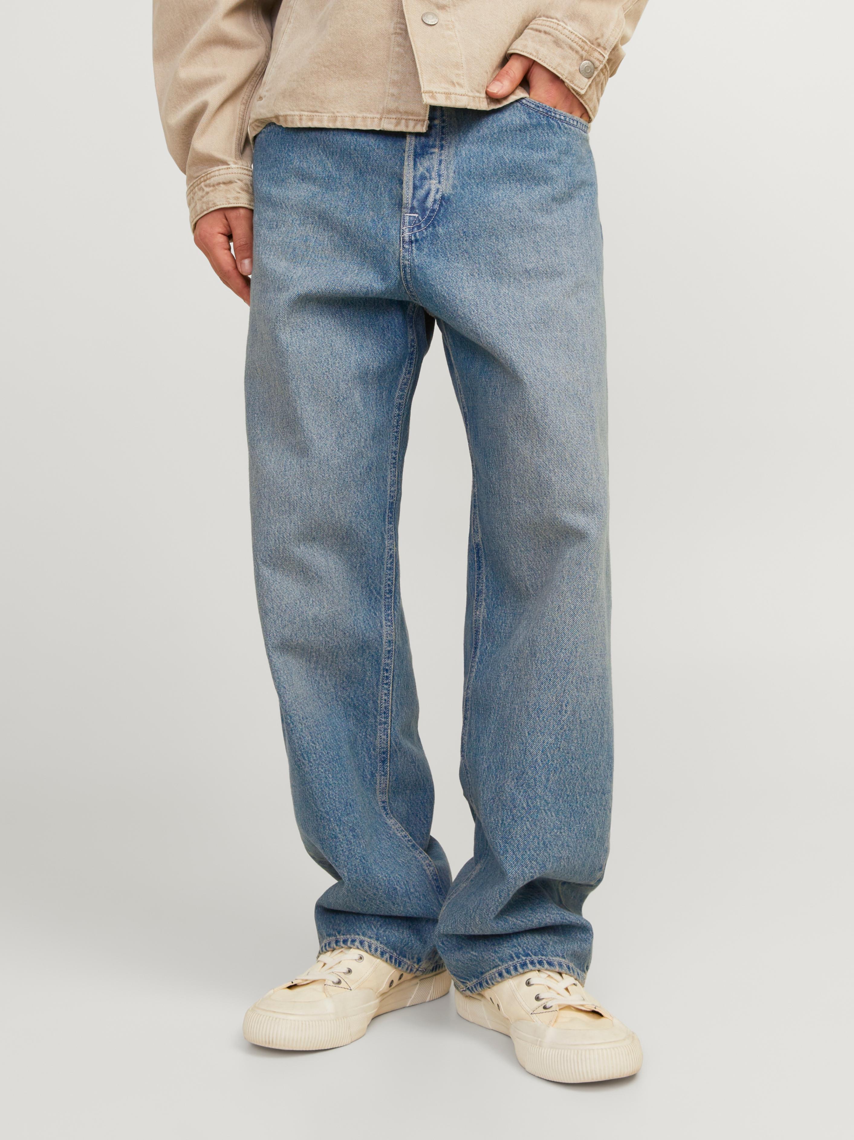 Relax-Fit-Jeans Jack & Jones "Jjialex Mit Cleanem Look Und Taschenvielfalt", Herren, Gr. 33, LäNge 34, Blau (Blau Denim), Denim/Jeans, Obermaterial: 100% Baumwolle, Abriebeffekte, Relaxed Fit Lang, Jeans, Baumwolle, Relax Fit