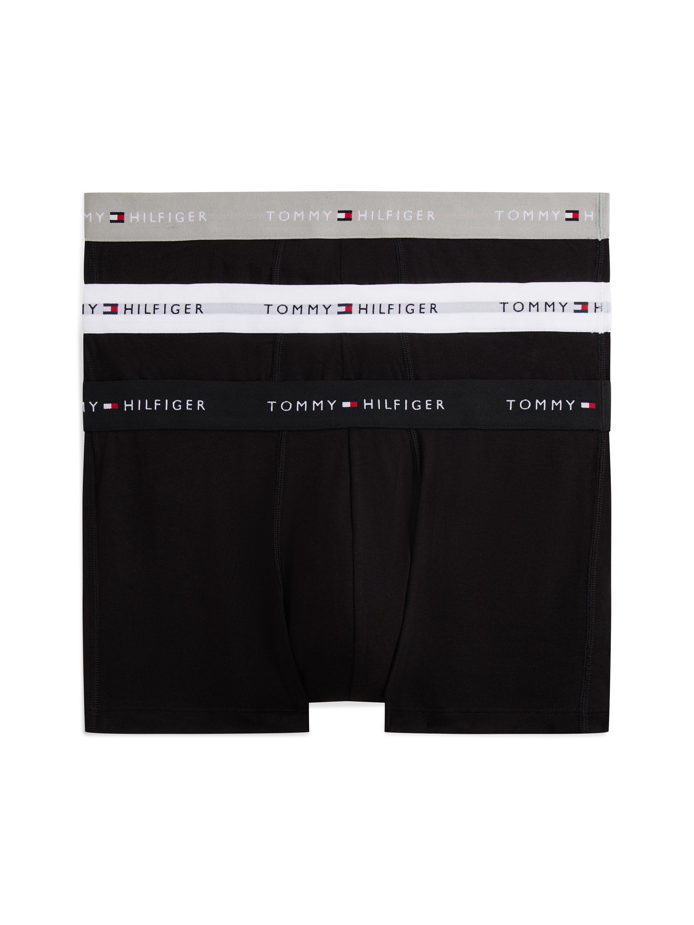 Trunk "Trunk 3 Pack", Herren, Gr. M (50), 3 Stk., Schwarz (Grau Heather, Weiß, Schwarz), Jersey, Obermaterial: 95% Baumwolle, 5% Elasthan, Tommy Hilfiger Underwear, KöRpernah, Unterhosen, Mit Kontrastfarbenem Logobund