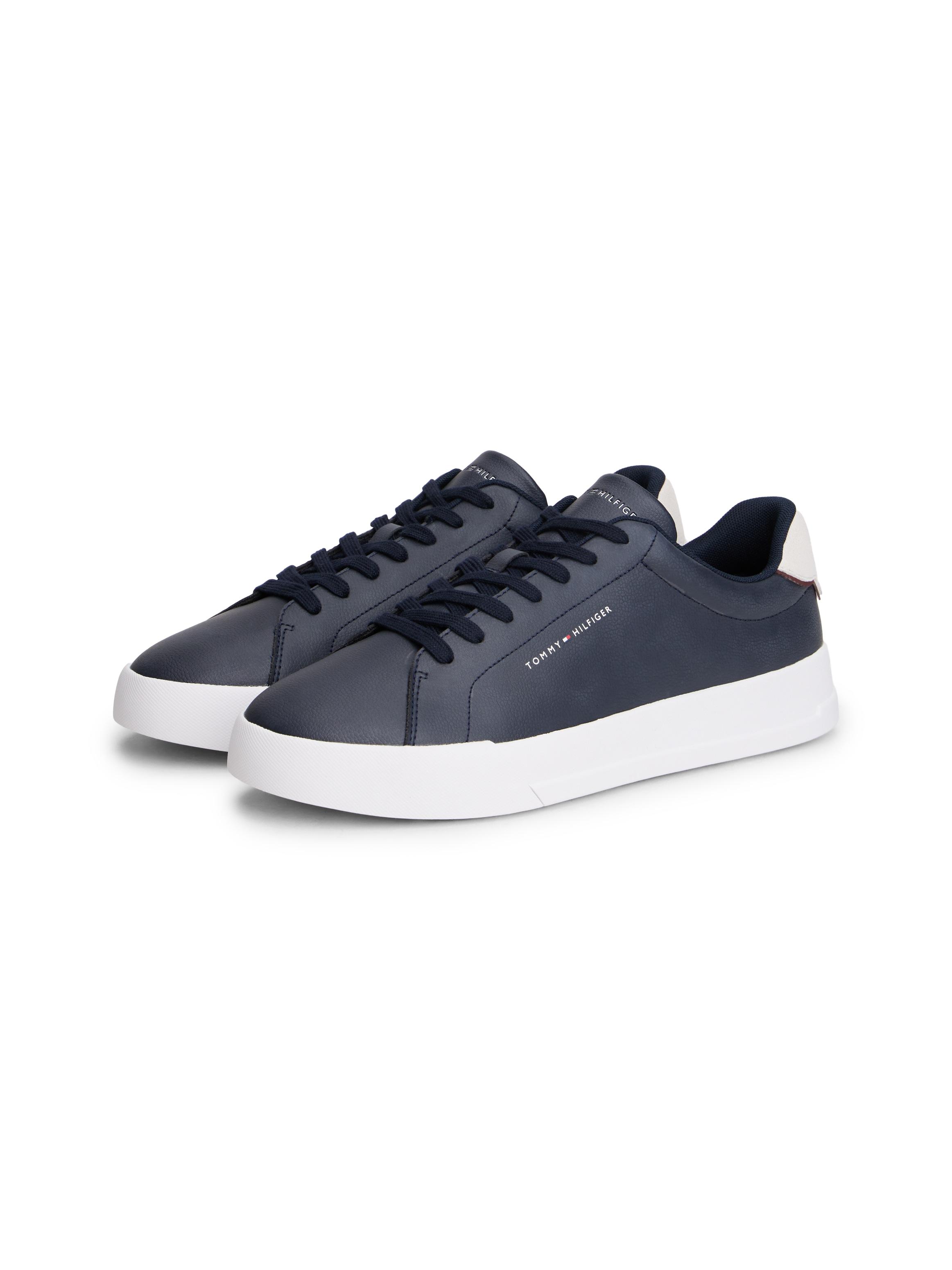 Sneaker Tommy Hilfiger "Th Court Lth Detail Ess", Herren, Gr. 46, Blau (Dunkelblau), Leder, Lederimitat, Schuhe Sneaker, Freizeitschuh, Halbschuh, SchnüRschuh Mit Seitlichem Logoschriftzug