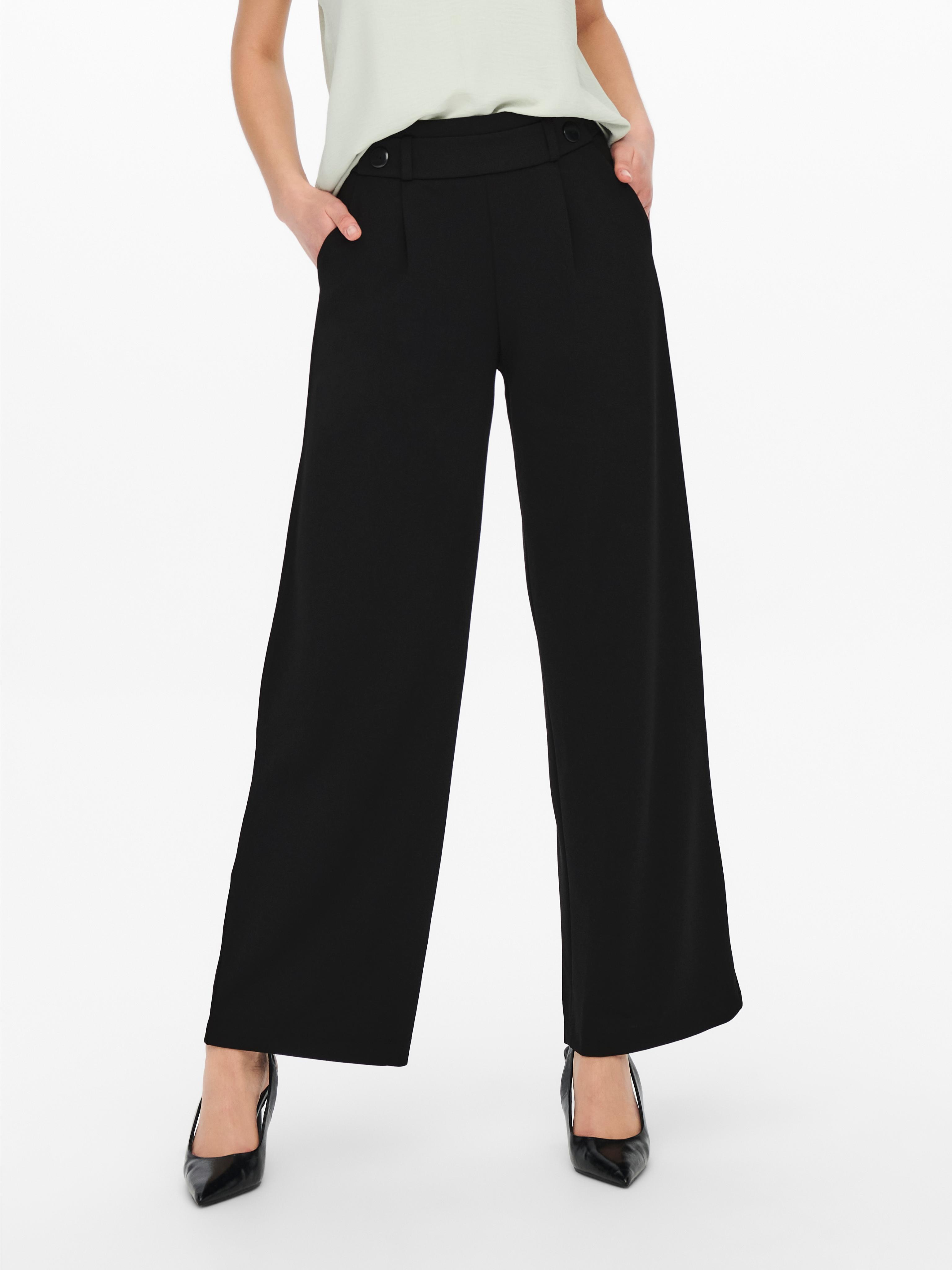 Jerseyhose Jdy "Jdygeggo New Long Pant Jrs Noos", Damen, Gr. M (38), LäNge 32, Schwarz (Schwarz Detail:Schwarz Buttons), Jersey, Obermaterial: 95% Polyester, 5% Elasthan, Unifarben, Relaxed Fit Lang, Hosen Jerseyhose, Materialmix
