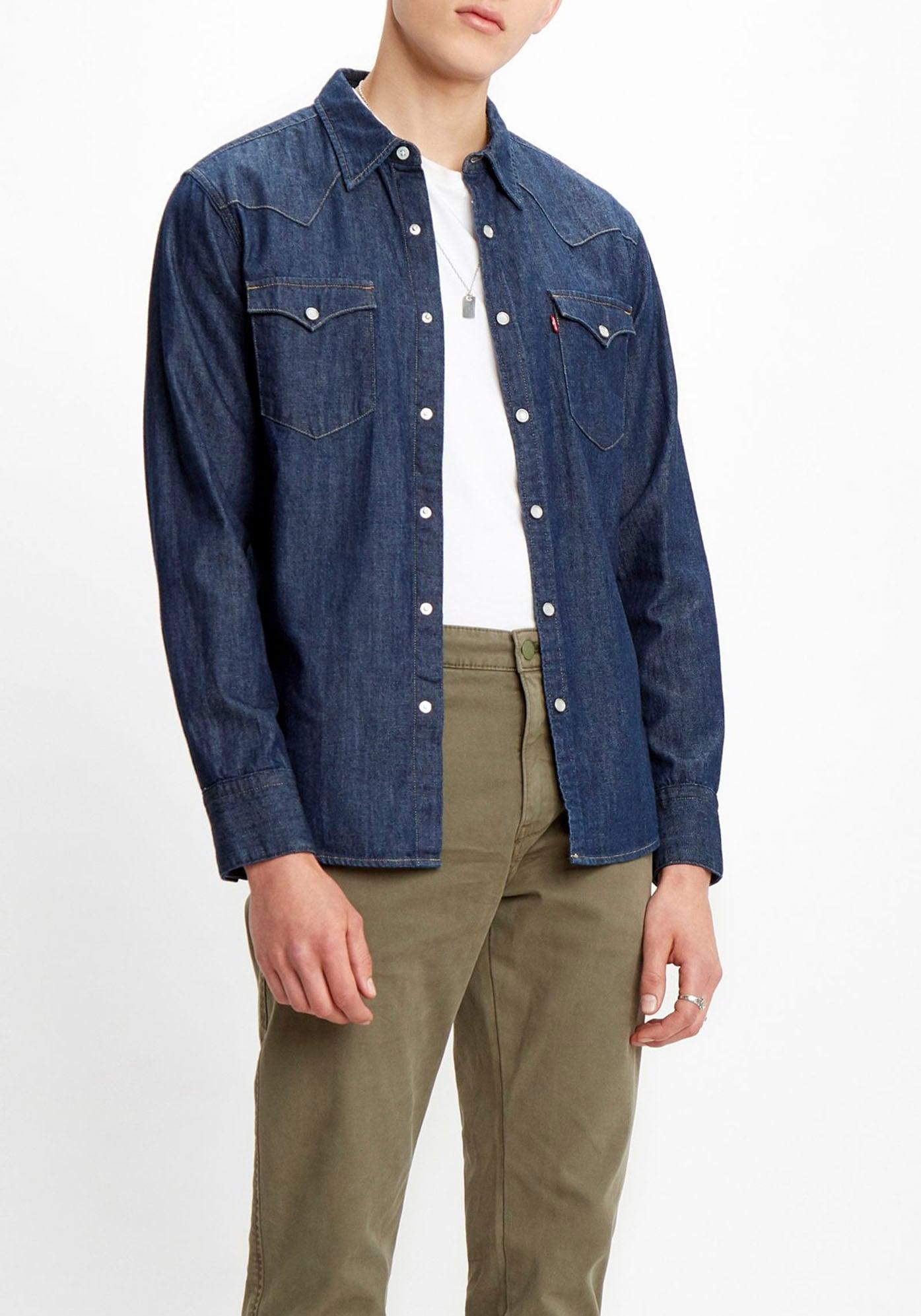 Jeanshemd Levi's "Le Barstow Western Stand", Herren, Gr. Xl, N-Gr, Blau (Dunkelblau), Web, Obermaterial: 100% Baumwolle, Normal, Hemden Jeanshemd, Mit Brusttaschen