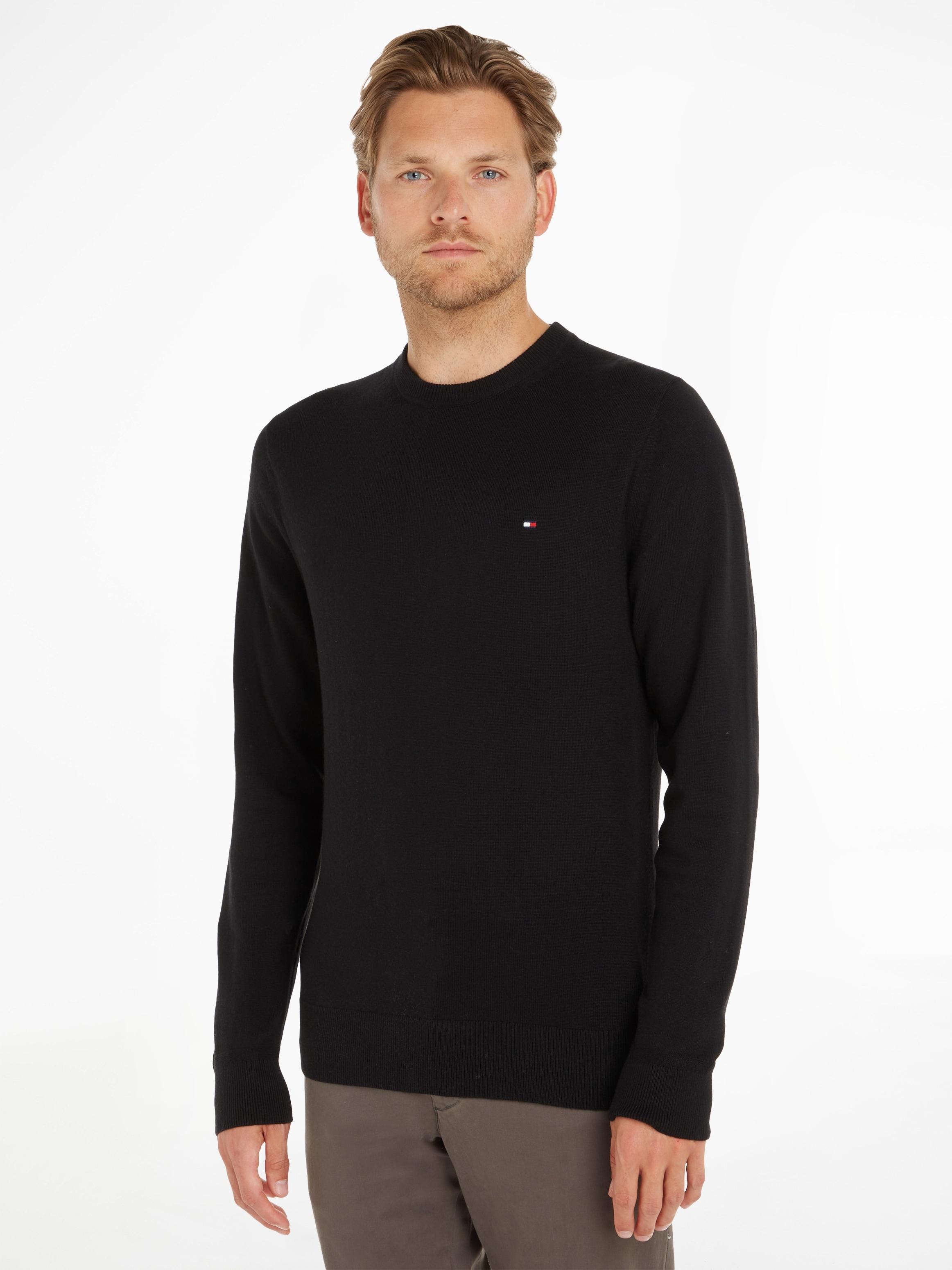 Rundhalspullover Tommy Hilfiger "Pima Org Ctn Cashmere Crew Neck", Herren, Gr. M, Schwarz, Obermaterial: 92% Baumwolle, 8% Kaschmir, Rundhals, Pullover Rundhalspullover