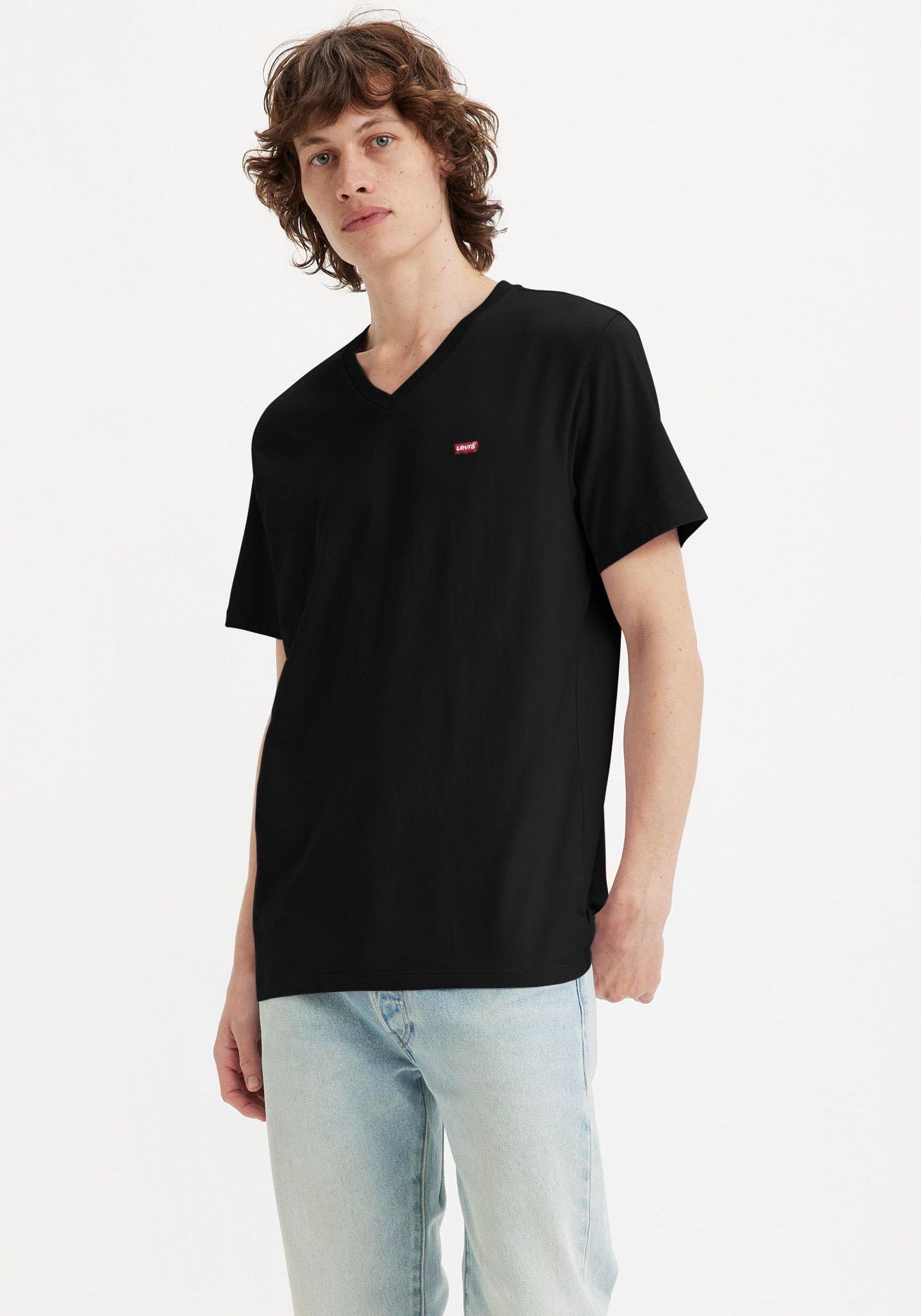 V-Shirt Levi's "Le Original Hm Vneck", Herren, Gr. S, Schwarz, Jersey, Obermaterial: 100% Baumwolle, Unifarben, Regular Fit HüFtbedeckend, V-Ausschnitt, Angesetztes BüNdchen, Shirts, Mit Logostickerei