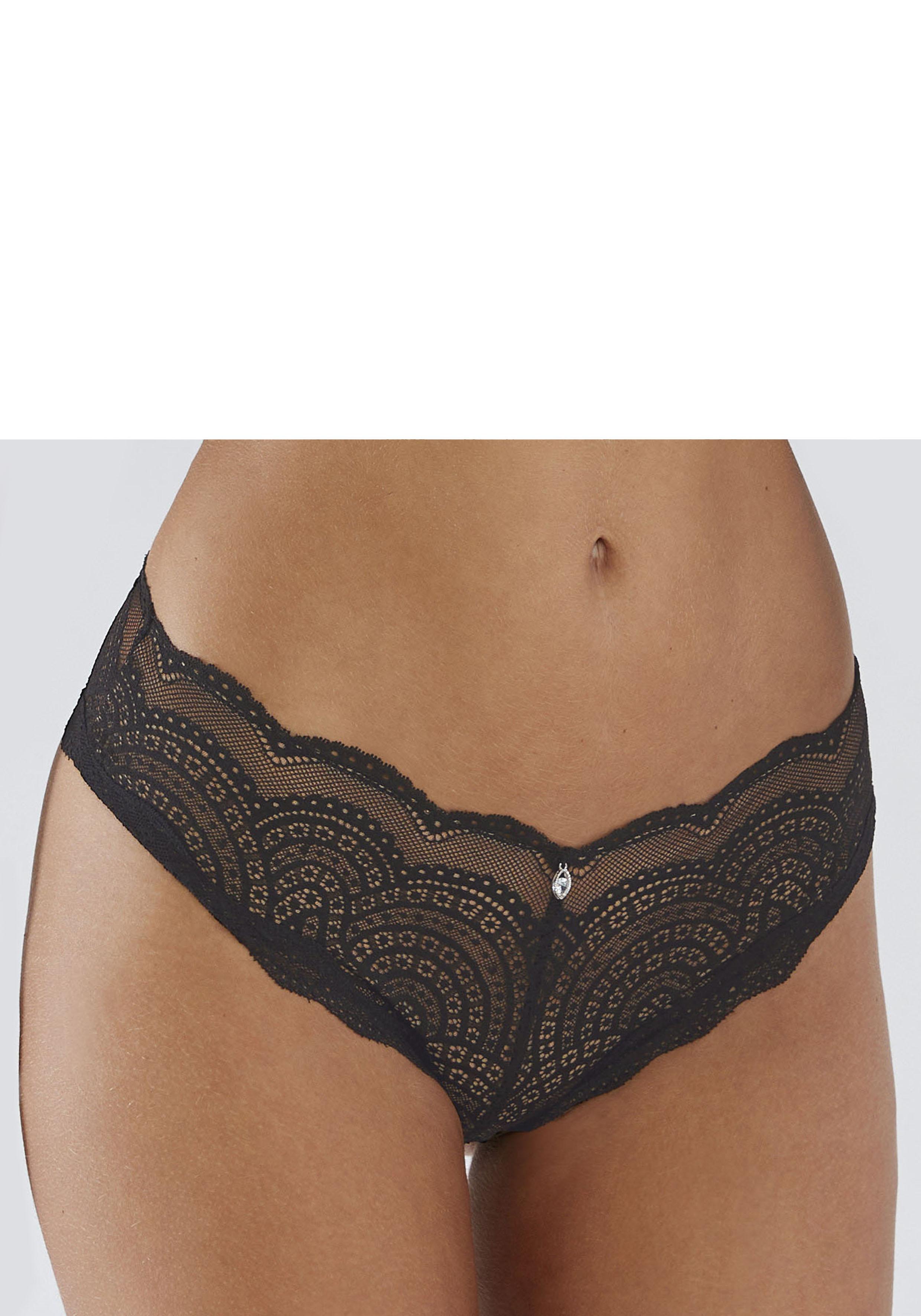 Panty Lascana "Kira", Damen, Gr. 32/34, Schwarz, Spitze, Obermaterial: 88% Polyamid, 12% Elasthan, Unterhosen Panty, Mit Edler SchnüRung Hinten