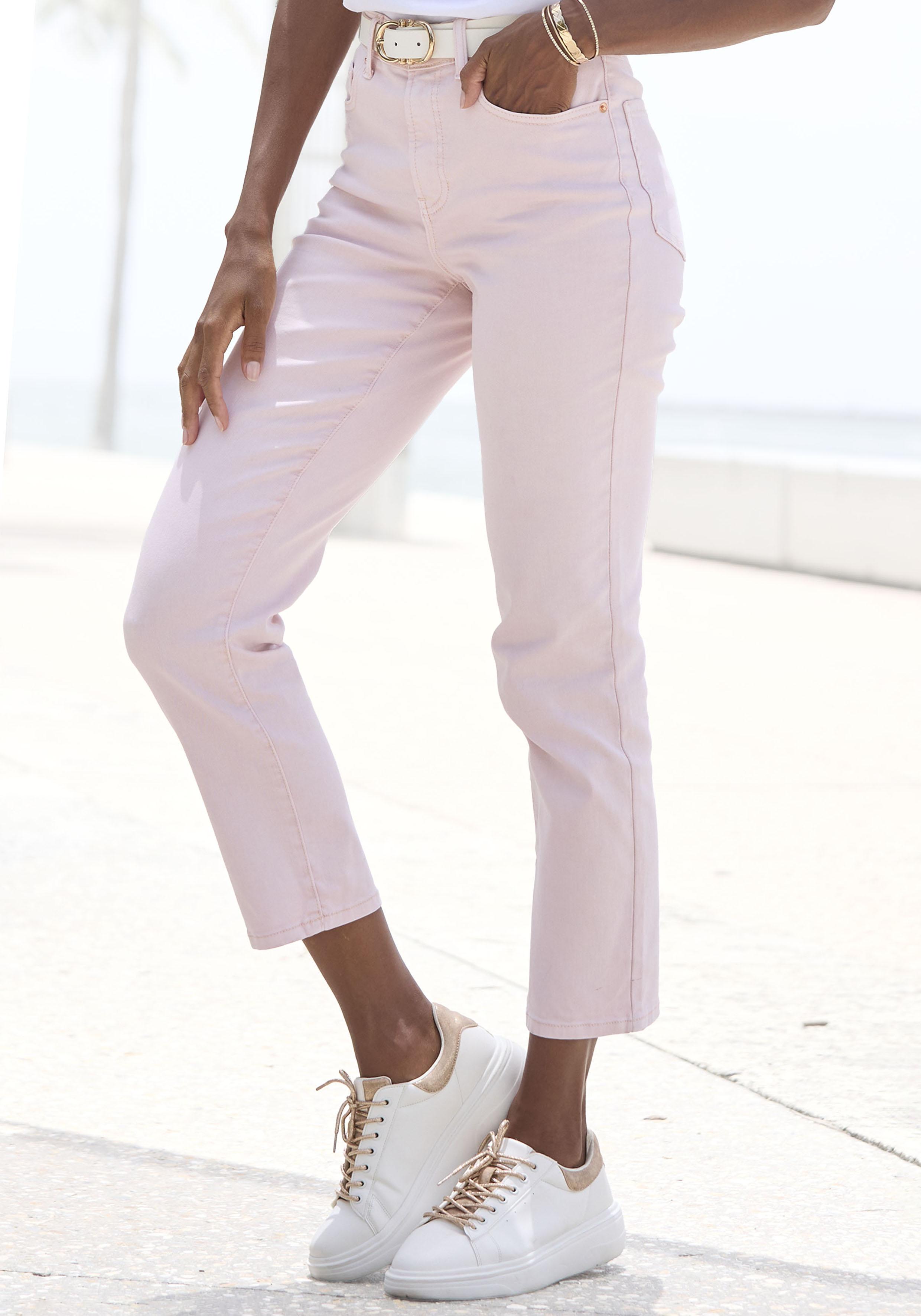 Ankle-Jeans Lascana, Damen, Gr. 44, N-Gr, Rosa (Rosé), Denim/Jeans, Obermaterial: 98% Baumwolle, 2% Elasthan, Unifarben, Figurbetont KnöChelfrei, Jeans, Mit Stretchanteil, Elastische Jeans In Gerader Passform, Topseller