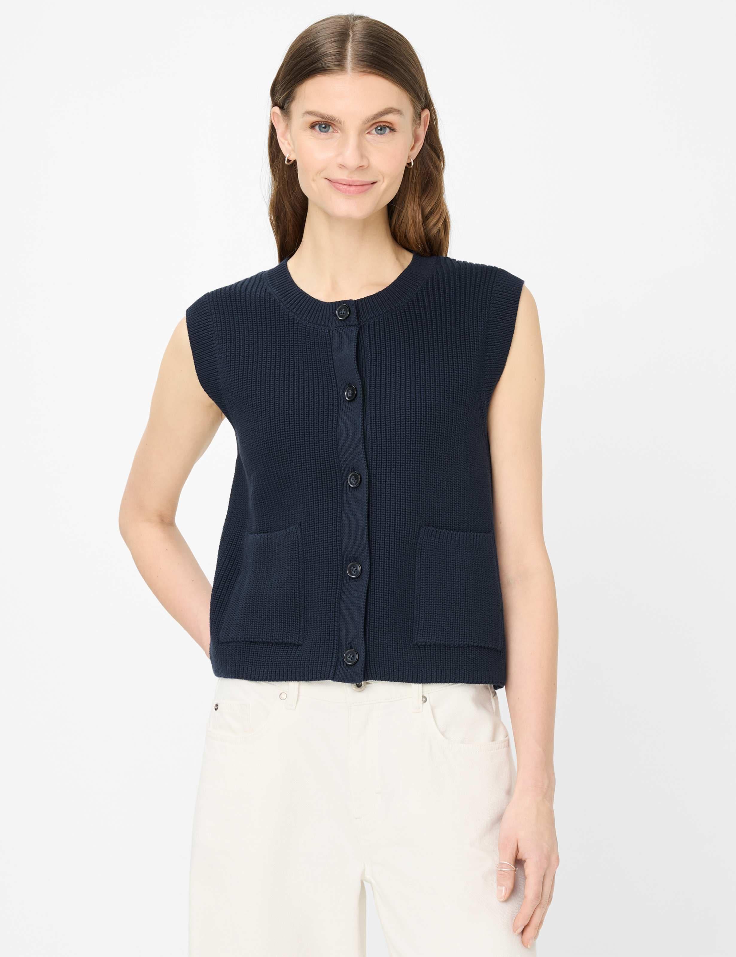Rundhalspullover Brax "Style Elisa", Damen, Gr. 40, Navy, Strick, 100% Baumwolle, Rundhals, Pullover Rundhalspullover