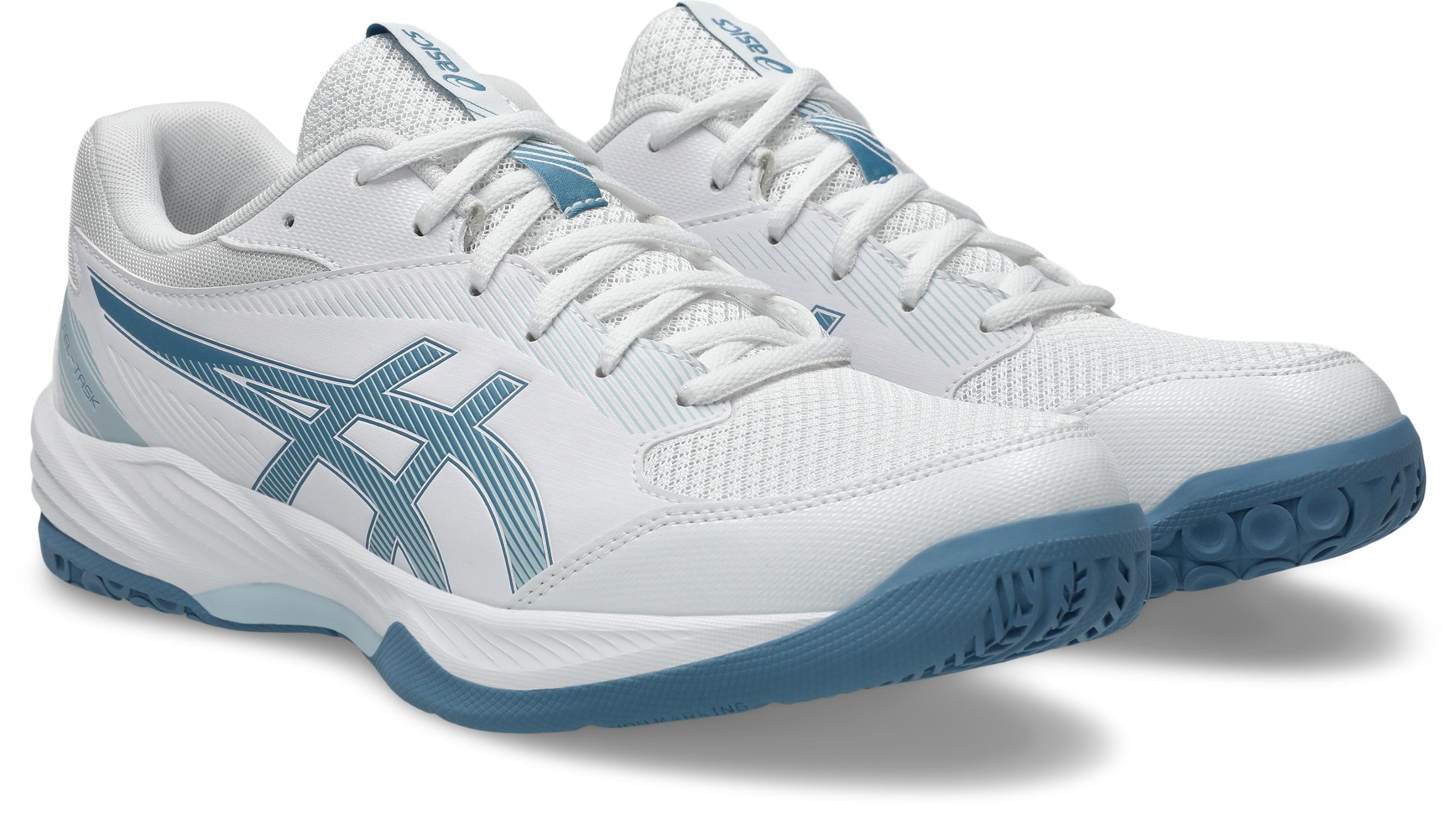 Hallenschuh Asics "GEL-TASK 4", Herren, Gr. 46,5, Weiß, Saba Blau, Textil, Schuhe Hallenschuh, FüR Hallensport