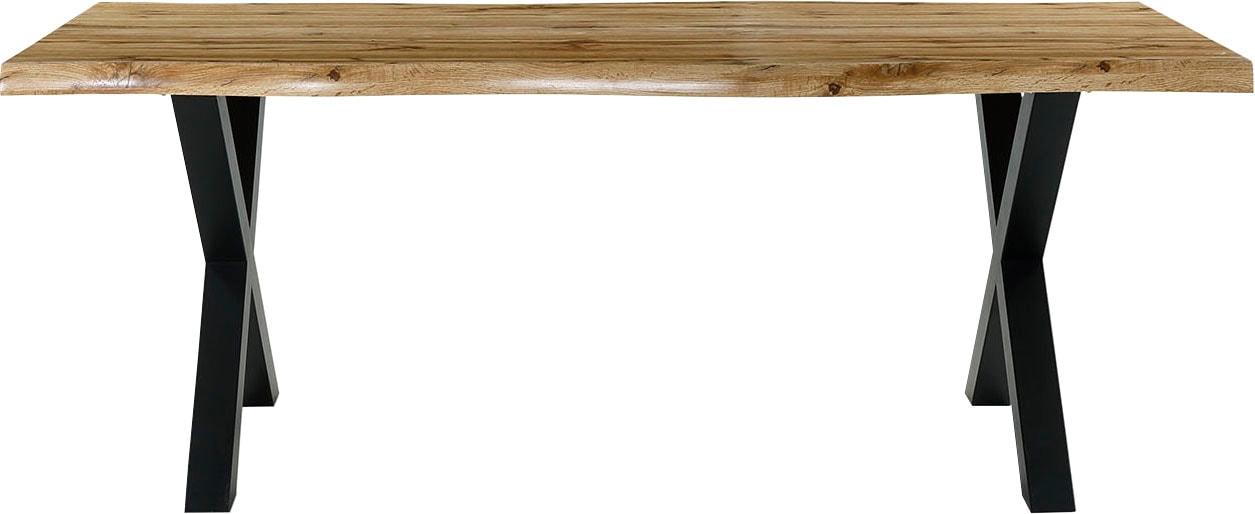 Esstisch JOCKENHÖFER GRUPPE "Marlon", schwarz (schwarz, wildeiche), B:200cm H:76cm T:100cm, Tische, Esstisch, geschwungene Baumkantenoptik und schwarzes Untergestell