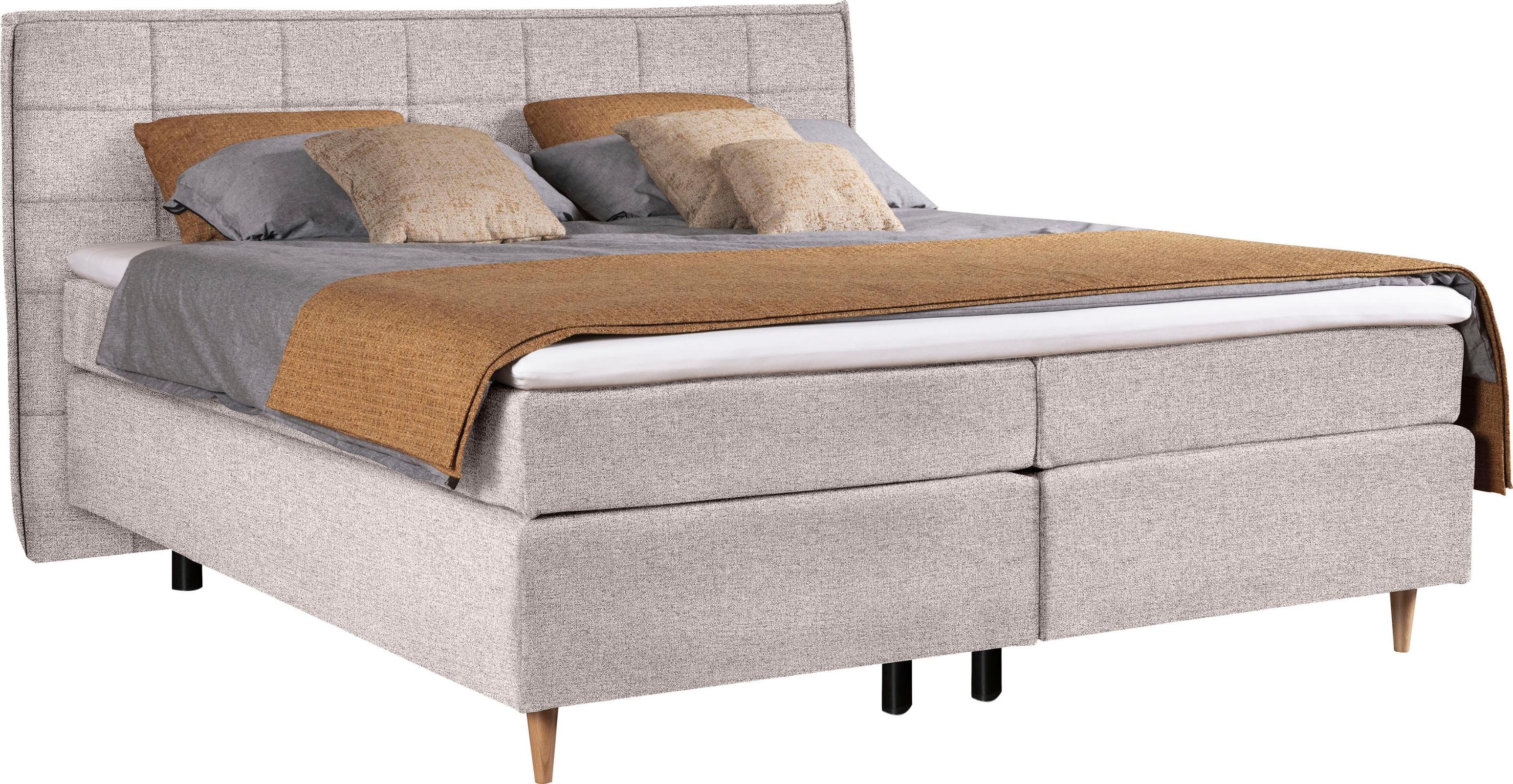 Boxspringbett ALINA "Henri", grau (platingrau tmd 19), B:180cm L:208cm, Struktur TMD (100% Polyester), Komplettbetten, Boxspringbett, inklusive Matratze und Topper, in diversen Ausführungen