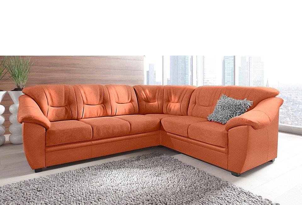 Ecksofa SIT & MORE "Savona L-Form, B: 262 cm", orange (terrakotta), B:262cm H:90cm T:212cm, PRIMABELLE-Microfaser (100% Polyester);SOFTLUX/Struktur (Korpus in Kunstleder, Sitz und Rücken in Strukturstoff aus 75% Polyester und 25% Viskose);Kunstleder SOFTLUX;NaturLEDER (echtes Rindsleder), Korpus in Kunstleder SOFTLUX, Sofas, Ecksofa, optional Bettfunktion, Federkern
