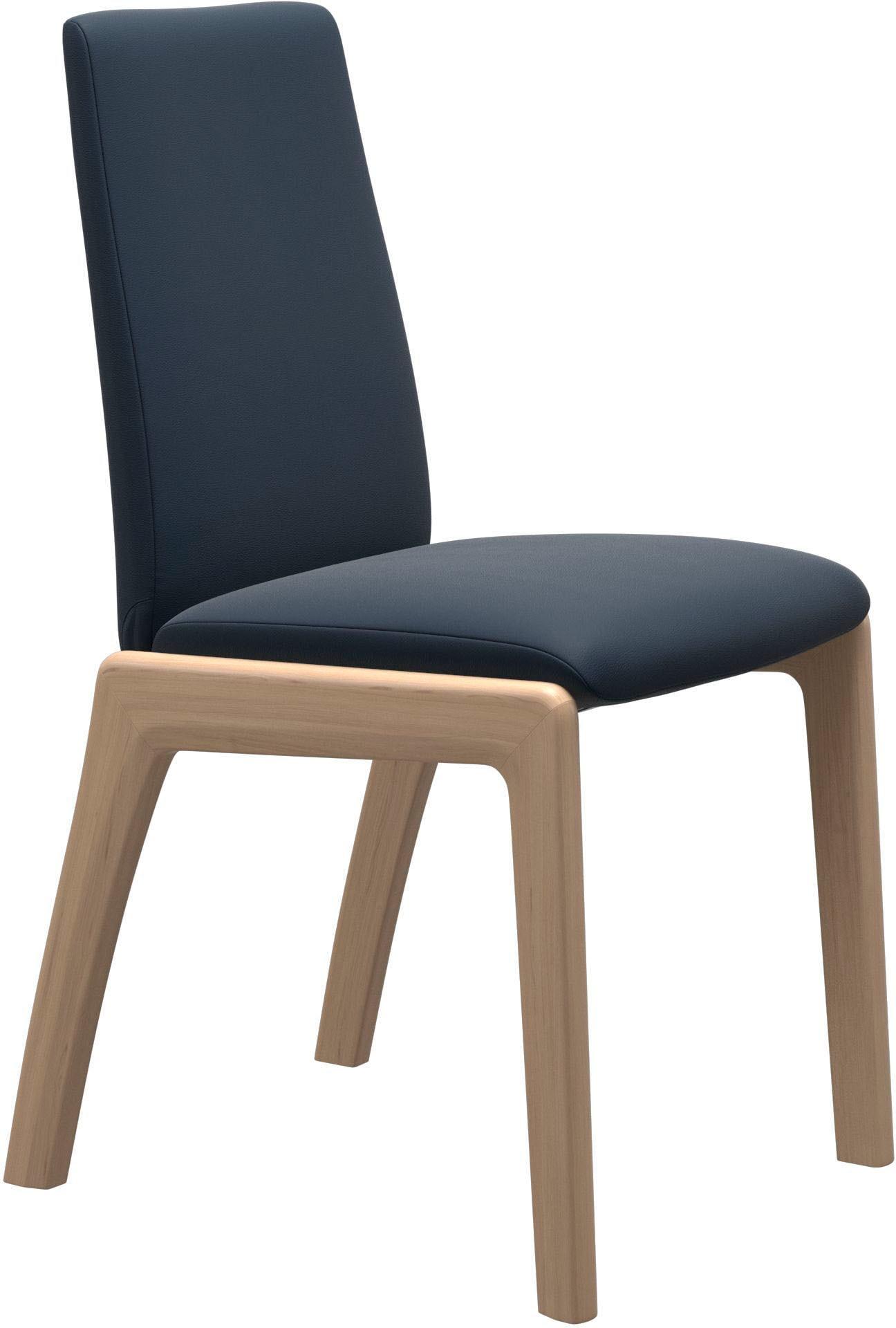 Polsterstuhl STRESSLESS "Laurel", blau (oxford blau paloma, eiche natur), B:57cm H:92cm T:59cm, Leder PALOMA: PALOMA ist ein durchgefärbtes Semianilin-Möbelleder mit natürlicher Narbung., Stühle, Polsterstuhl, Low Back, Größe M, mit abgerundeten Beinen in Eiche natur