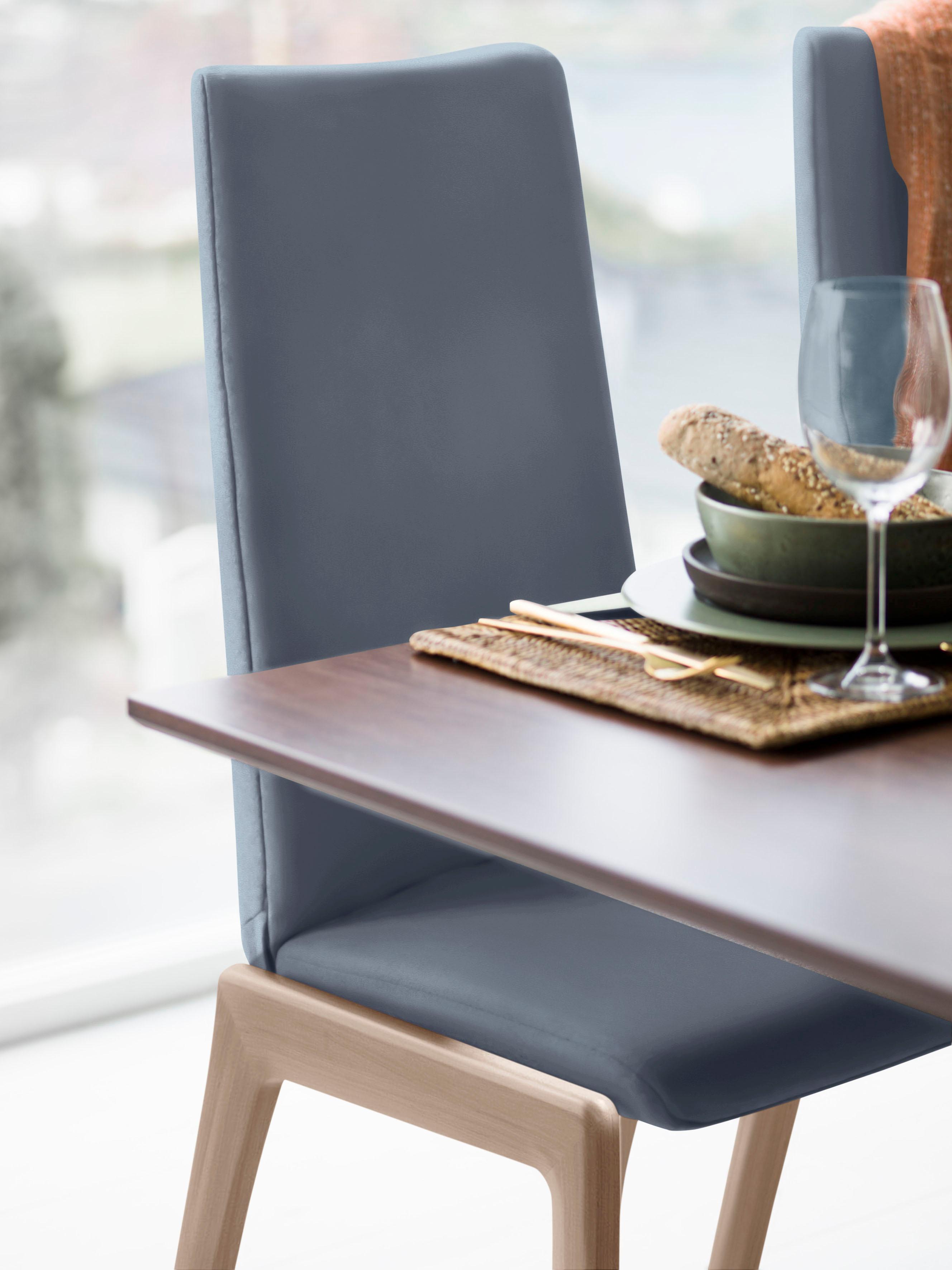 Polsterstuhl STRESSLESS "Laurel", blau (sparrow blau paloma, eiche gekalkt), B:57cm H:105cm T:60cm, Leder PALOMA: PALOMA ist ein durchgefärbtes Semianilin-Möbelleder mit natürlicher Narbung., Stühle, Polsterstuhl, High Back, Größe M, mit abgerundeten Beinen in Eiche gekalkt