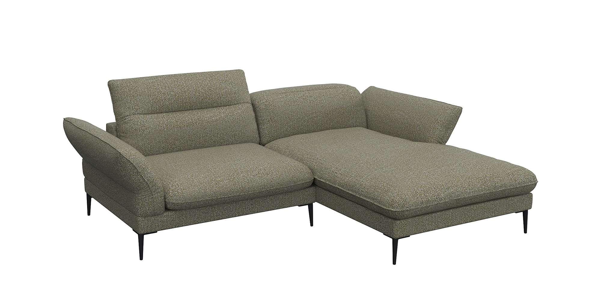 Ecksofa FLEXLUX "Salino, Funktionssofa mit Recamiere, Relaxsofa, Ecksofa", grün (fall grün), B:245cm H:88cm T:182cm, 62% Polyester, 17% Cotton, 14% Viscose, 7% Linen, Sofas, Ecksofa, Sofa mit Arm- und Kopfteil-Verstellungen, Kaltschaum & Stahl-Wellen