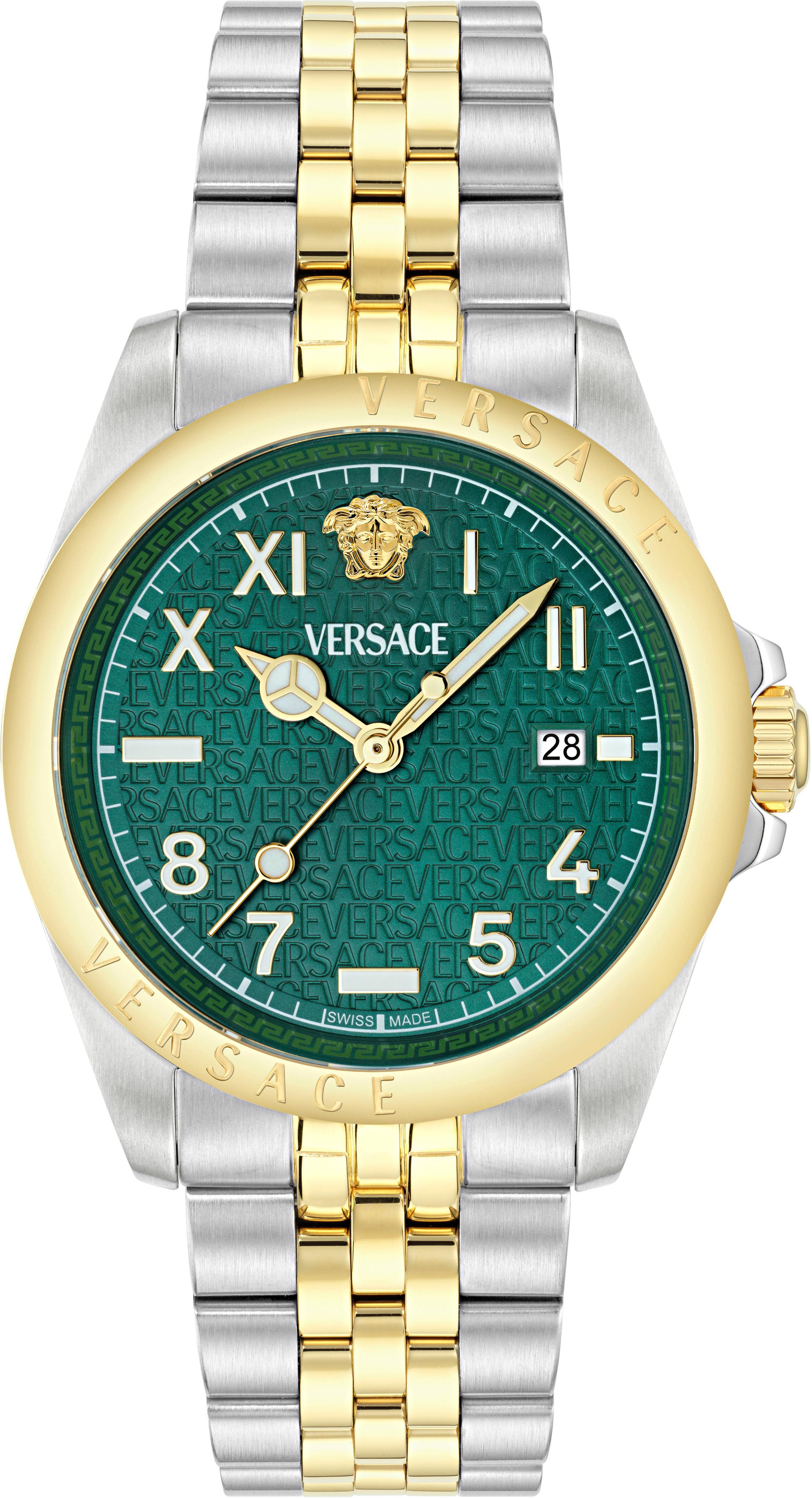 Quarzuhr VERSACE "VERSACE ANTEO", silber (silberfarben, goldfarben), Armbanduhren, Herren, Quarzuhr, Armbanduhr, Herrenuhr, Swiss Made, Saphirglas, Edelstahlarmband, Datum