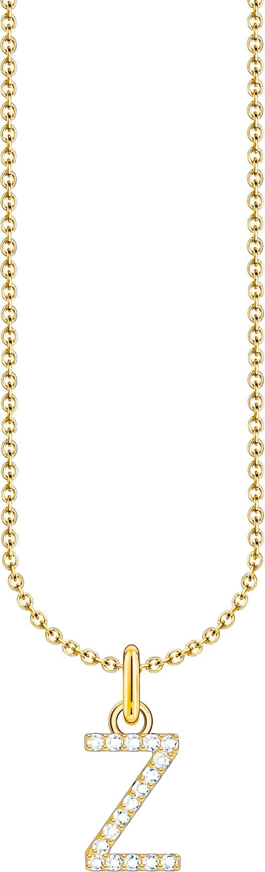 Kette mit Anhänger THOMAS SABO "Buchstabe" Gr. 45, gold (gelbgoldfarben, weiß), Halsketten, Damen, 45, Z, Silber 925 (recycelt), Kette mit Anhänger, mit Zirkonia (synth.)