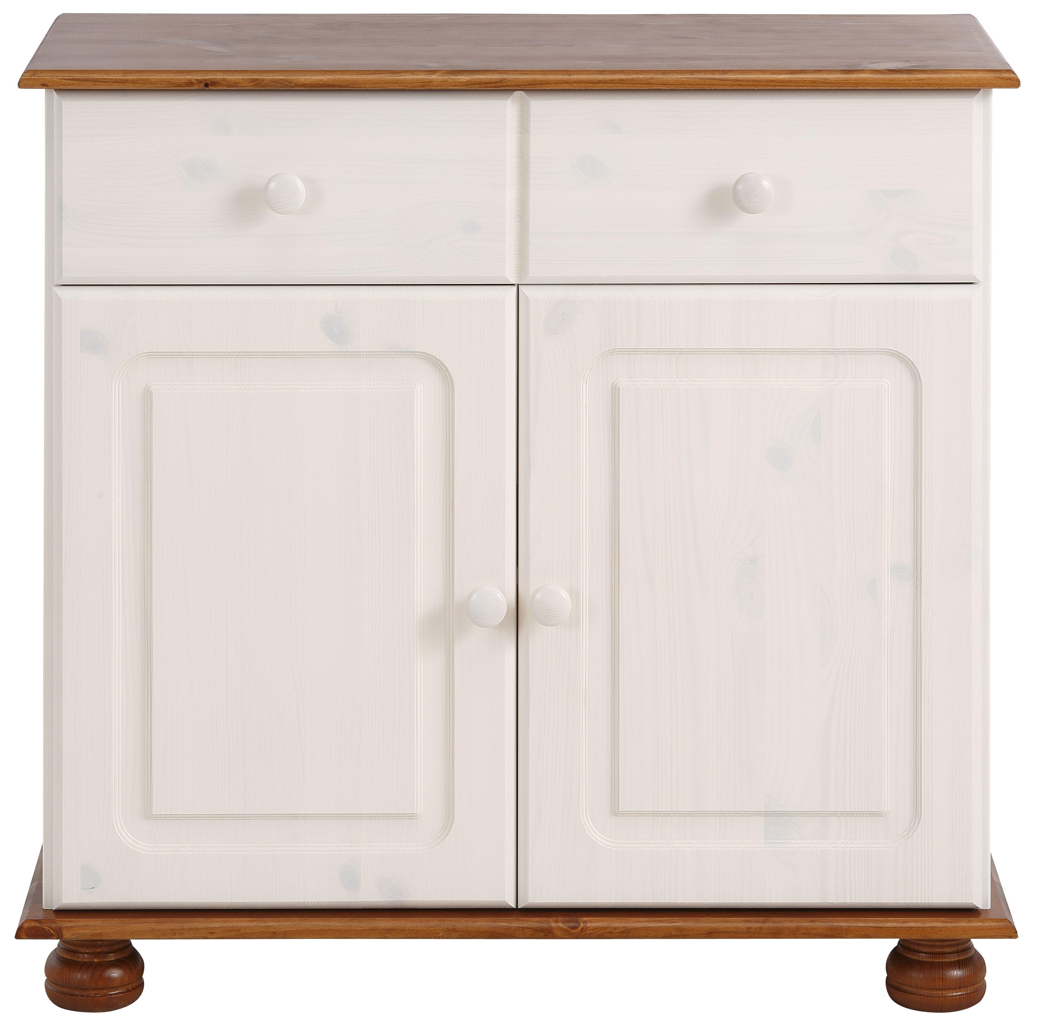 Sideboard OTTO HOME "Mette", weiß (weiß, honig), B:80cm H:77cm T:34cm, Massivholz, Sideboards, Sideboard, Kommode mit gefrästen, kugelförmigen Füßen, Breite 80 cm