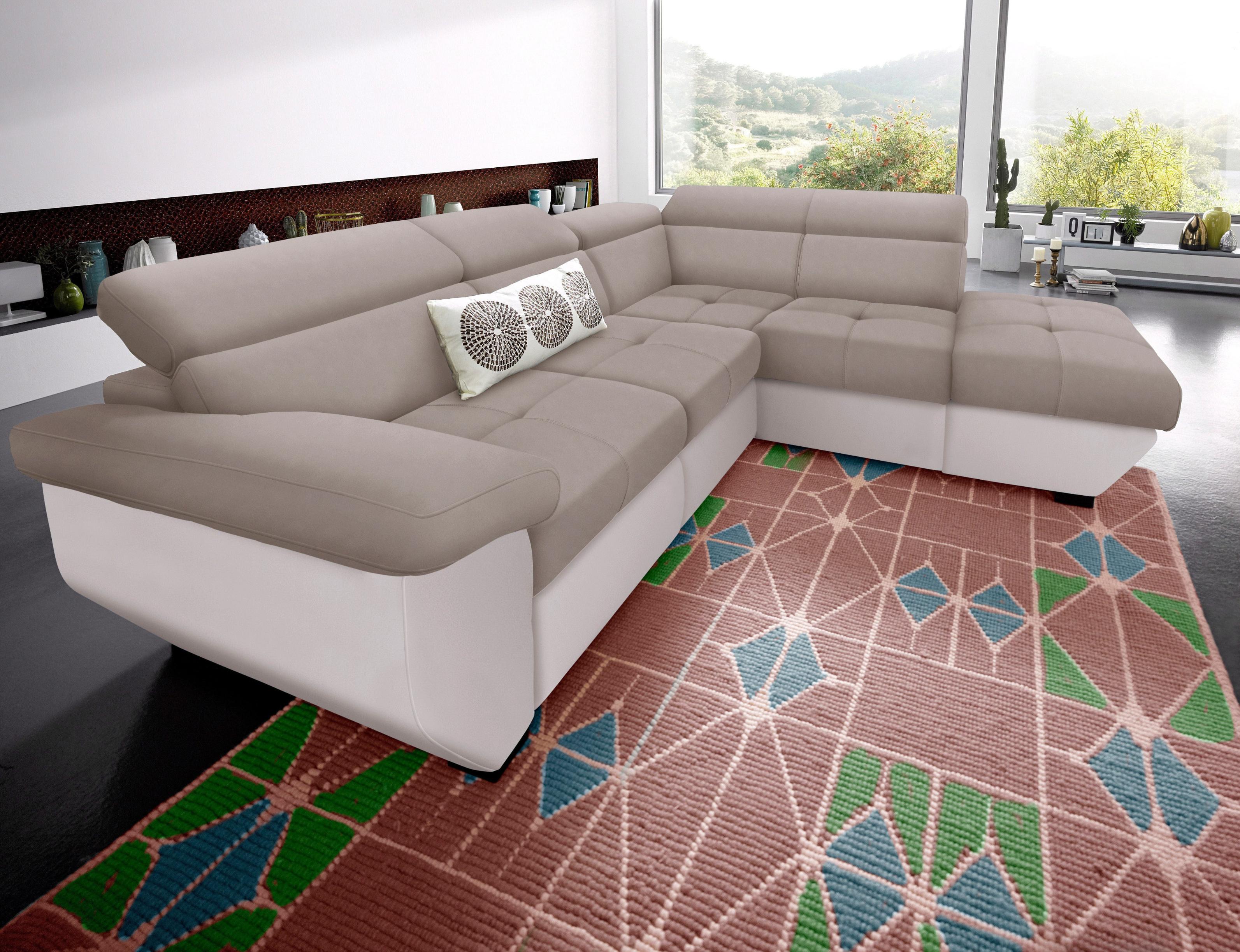 Ecksofa COTTA "Speedway L-Form", schlamm, schlamm, B:262cm H:79cm T:102cm, Kunstleder SOFTLUX / Struktur (100% Polyester);Edles Flachgewebe (100% Polyester) / Feine Struktur (100% Polyester);Kunstleder SOFTLUX / Luxus-Microfaser (100% Polyester), Sofas, Ecksofa, mit Kopfteilverstellung, wahlweise mit Bettfunktion & Bettkasten