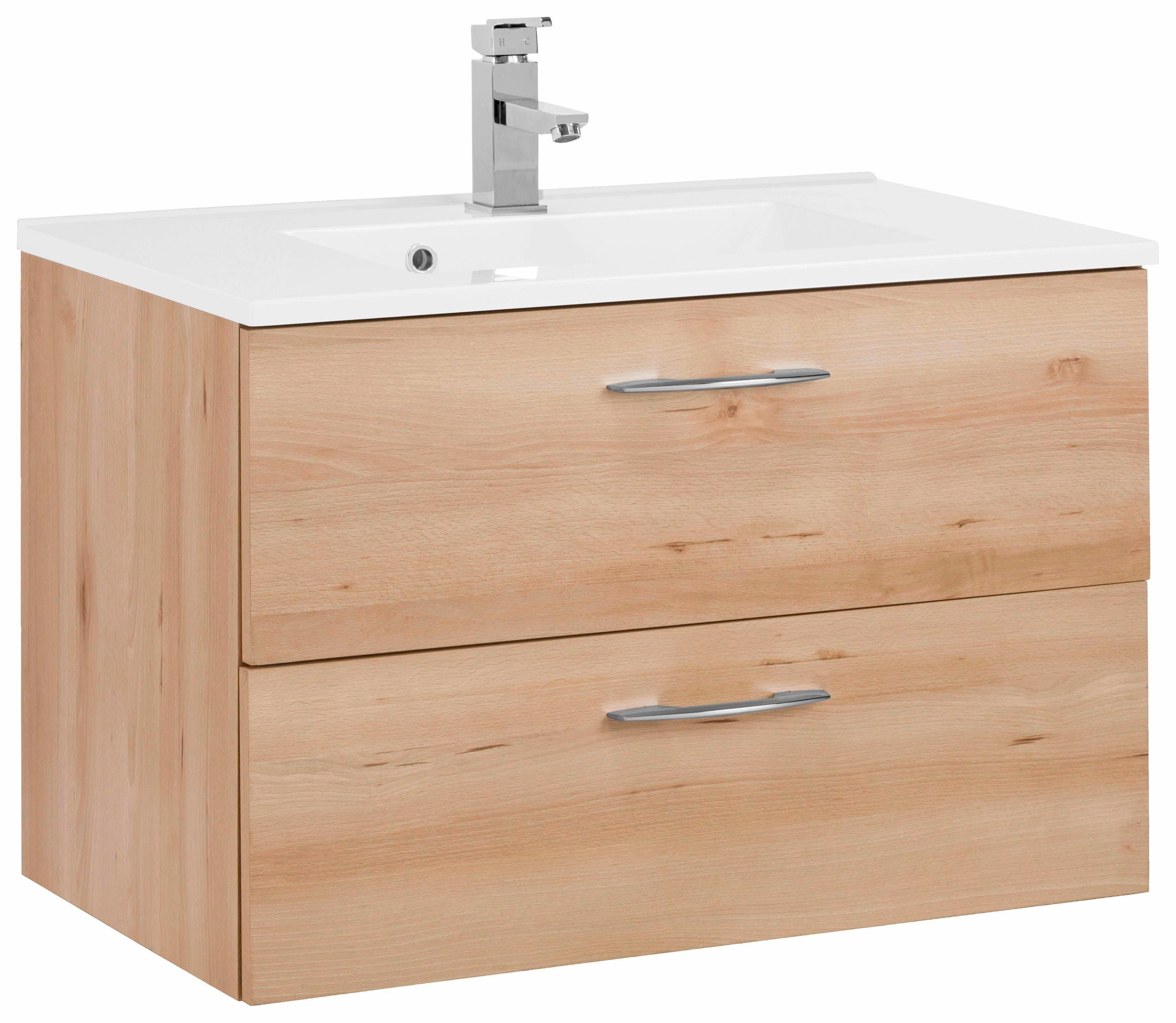 Waschtisch WELLTIME "Portofino", braun (buchefarben), B:80cm H:54cm T:48cm, Waschtische, Waschtisch, mit Soft-Close-Funktion