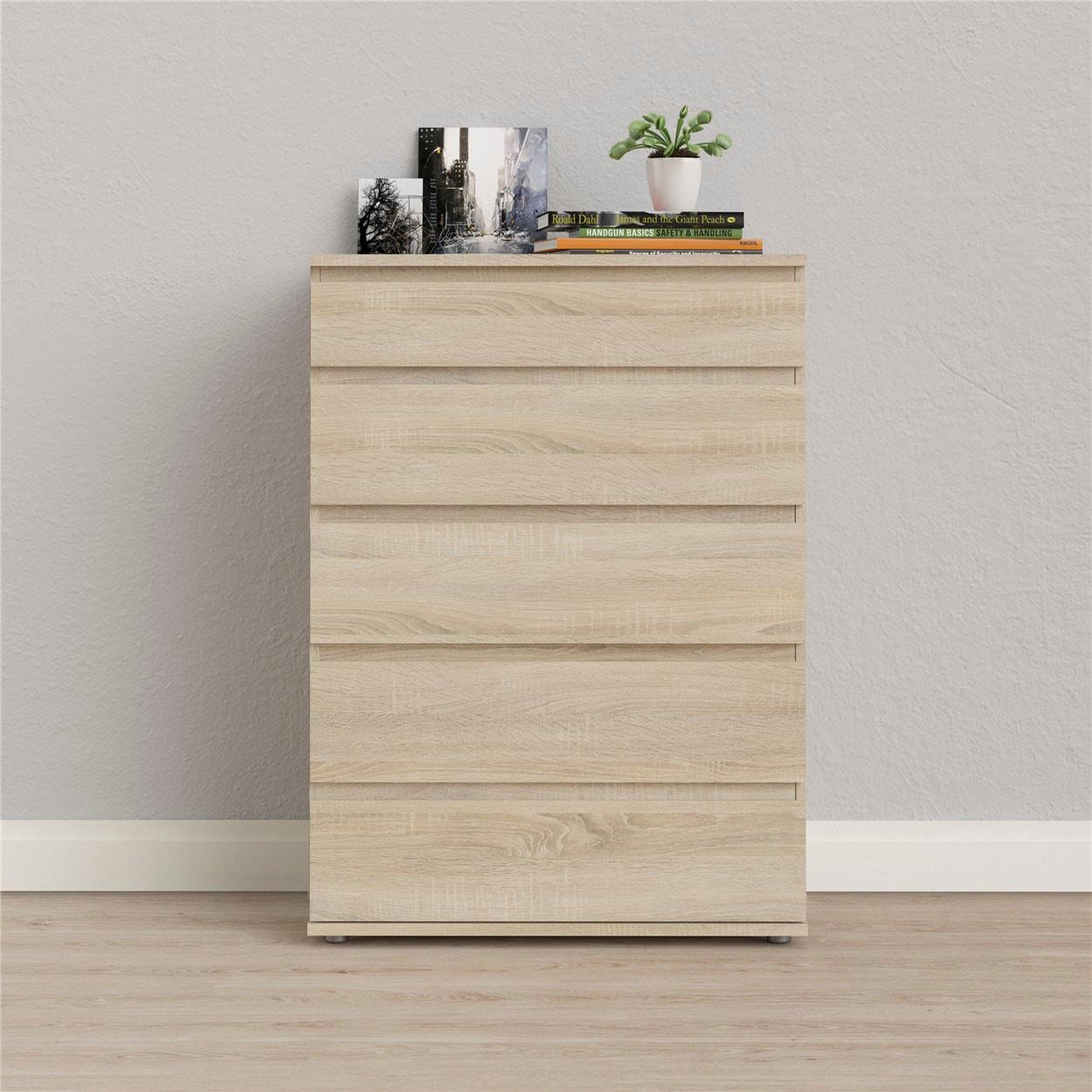Kommode INOSIGN "Nova, Aufbewahrung mit 5 Schubladen, folienbeschichtet, grifflos", braun (eiche struktur), B:76,8cm H:106,6cm T:40cm, Holzwerkstoff, Sideboards, Kommode, Folienbeschichtung, in verschiedenen Farbvarianten, 5 Schubladen