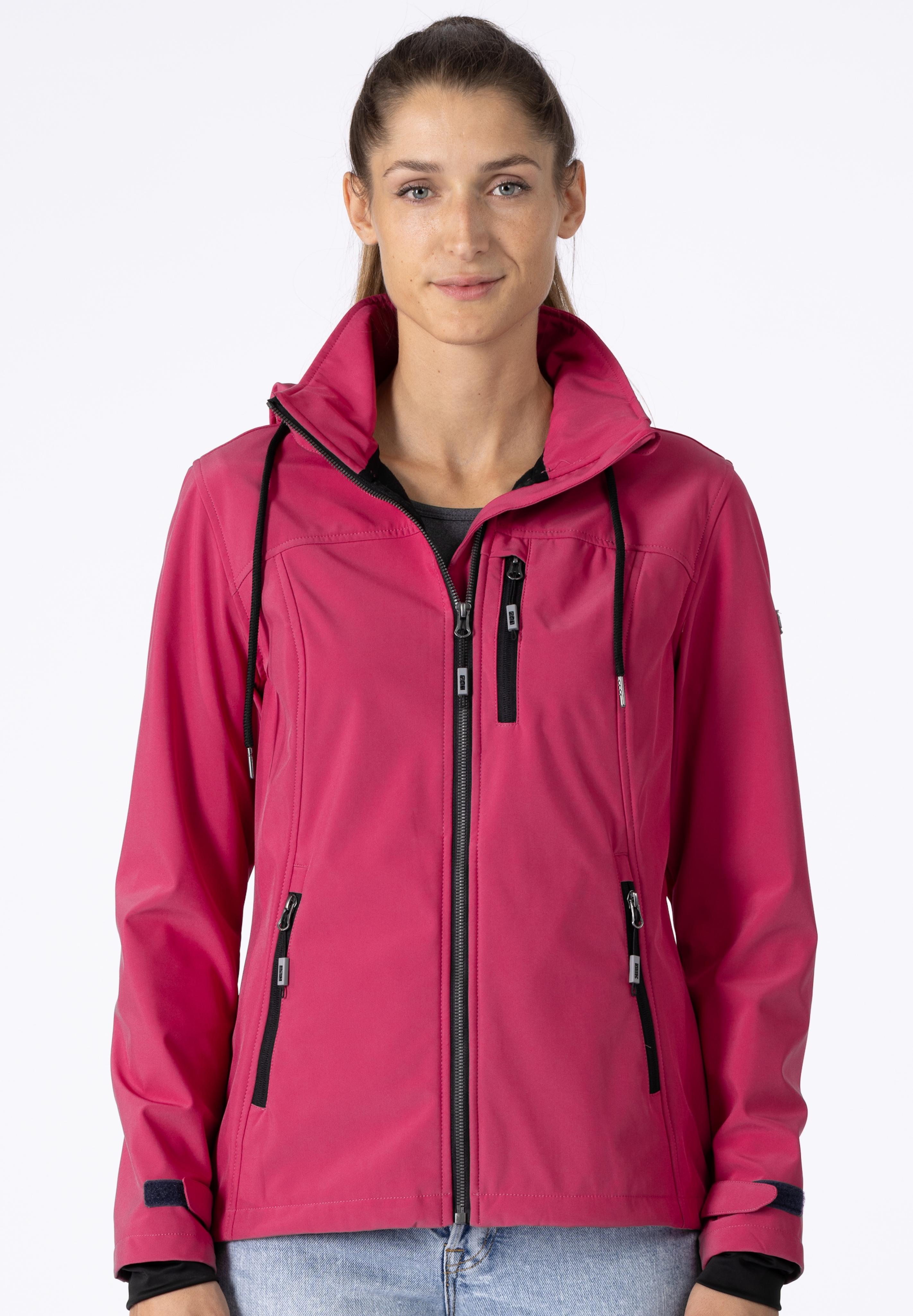 Softshelljacke DEPROC ACTIVE "DECORAH PEAK V WOMEN", Damen, Gr. 36 (S), rot, 96% Polyester; 4% Elasthan, tailliert, gerader Abschluss mit Windstopper,mit verstellbarem Klettverschluss, Jacken Softshelljacke, mit abnehmbarer Kapuze