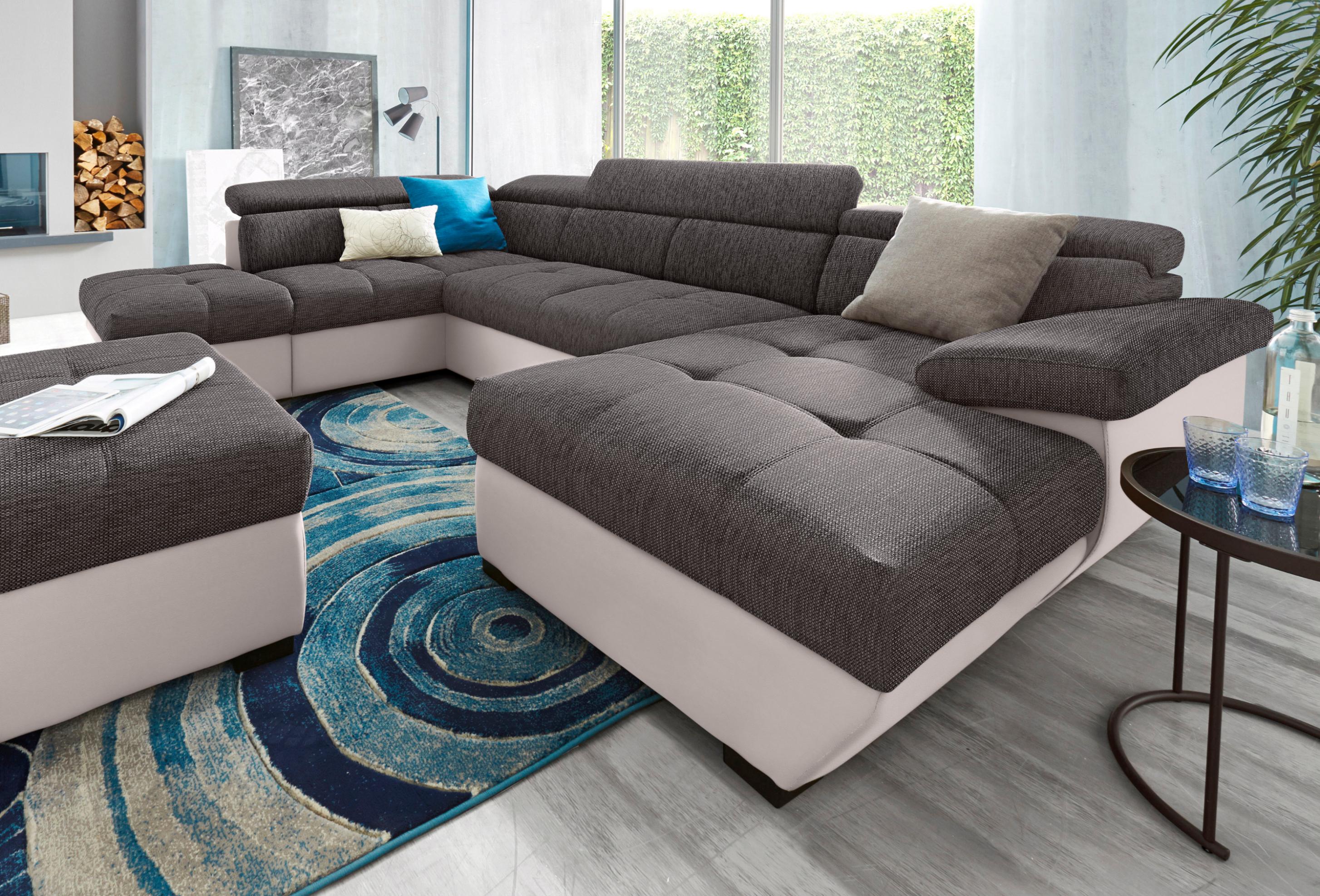 Wohnlandschaft COTTA "Speedway U-Form", sand, schoko, B:332cm H:79cm T:102cm, Kunstleder SOFTLUX / Luxus-Microfaser (100% Polyester);Flachgewebe (100% Polyester) / Struktur fein ( 100% Polyester);Kunstleder SOFTLUX / Struktur (100% Polyester), Sofas, Wohnlandschaft, mit Kopfteilverstellung, wahlweise mit Bettfunktion & Bettkasten