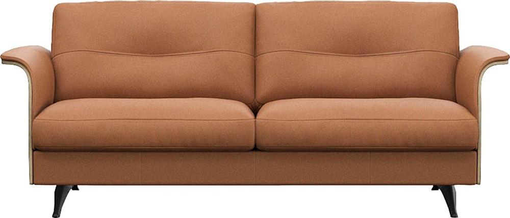 2,5-Sitzer FLEXLUX "Glow Sofa, Couch, Premium-Sitzkomfort: Kaltschaum & Federkern", braun (modern cognac braun), B:191cm H:81cm T:91cm, 100% Echteder, Sofas, 2 5-Sitzer, Armlehnenblende in geölter Eiche, Fuß schwarz