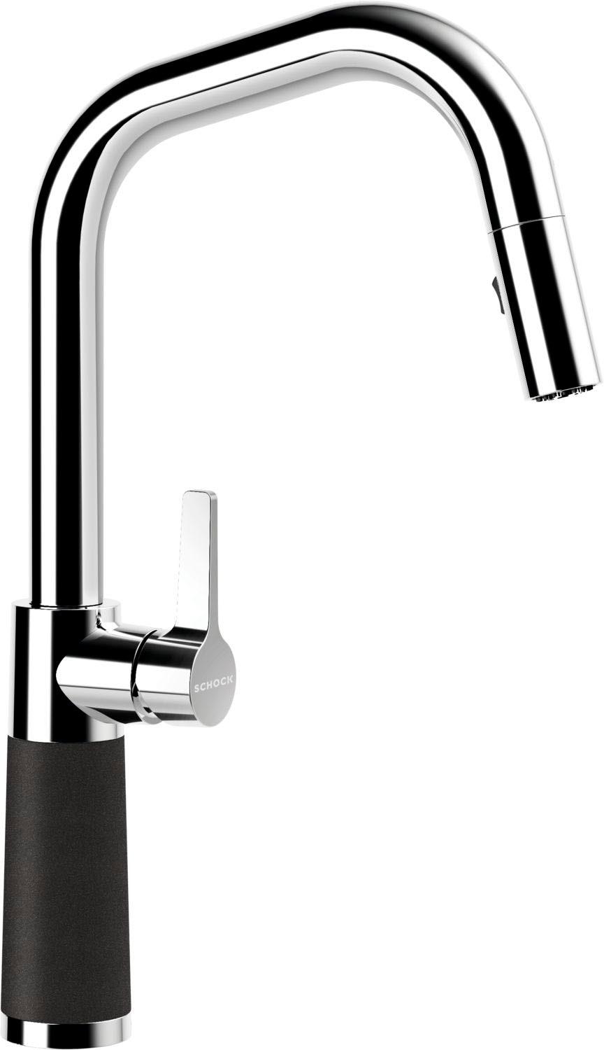 Küchenarmatur SCHOCK "SC-530 SB", schwarz (onyx), B:20,5cm H:38,7cm Ø:5,2cm, Messing, Armaturen, Küchenarmatur, ausziehbar, Strahl-Brause, Rückflussverhinderer, Schwenkbereich 120