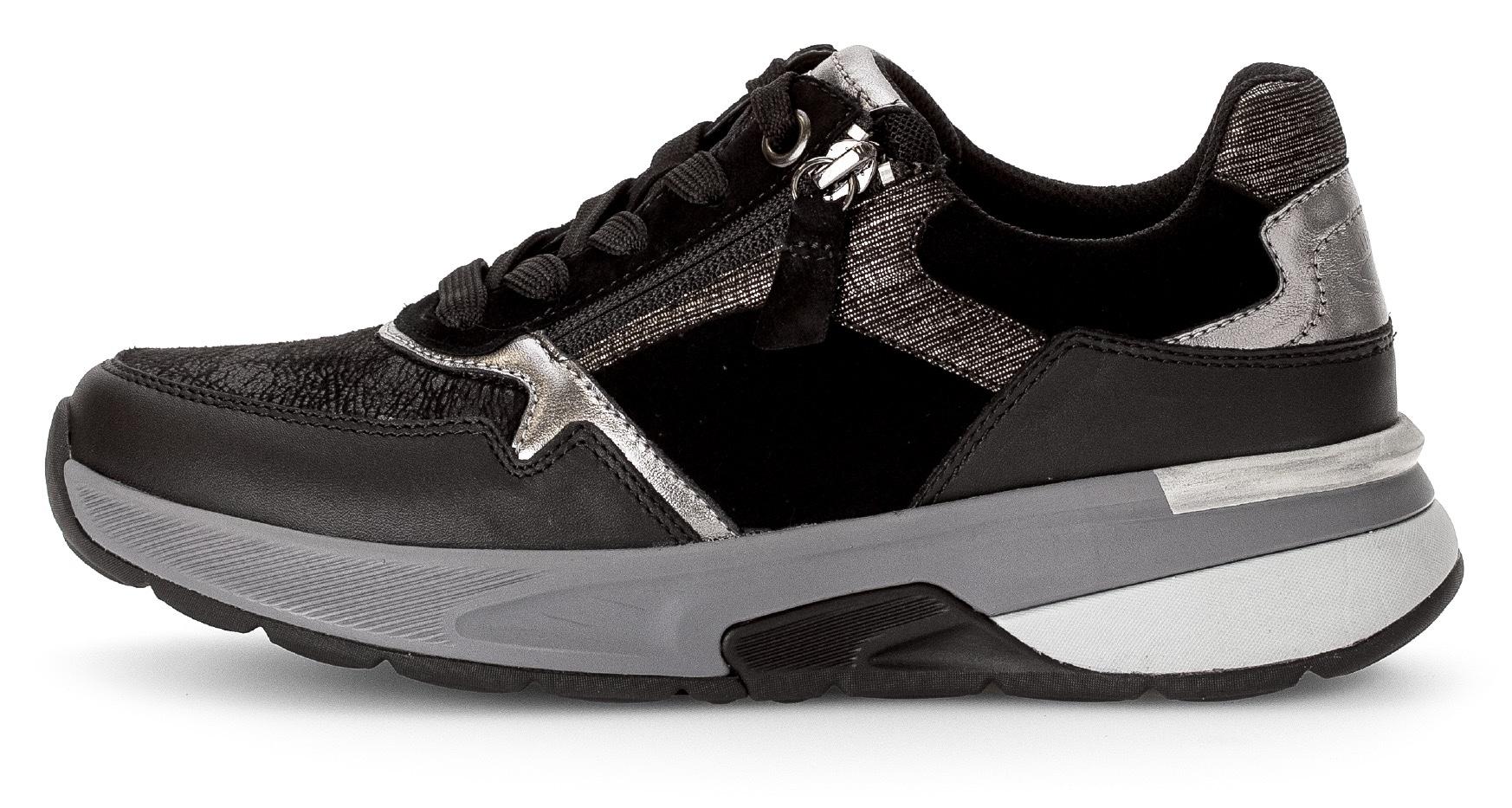 Keilsneaker ROLLINGSOFT, Damen, Gr. 36, schwarz (schwarz kombiniert), Leder, Lederimitat, Schuhe Keilsneaker, Keilabsatz, Freizeitschuh, Halbschuh, Schnürschuh, Kontrastbesätze