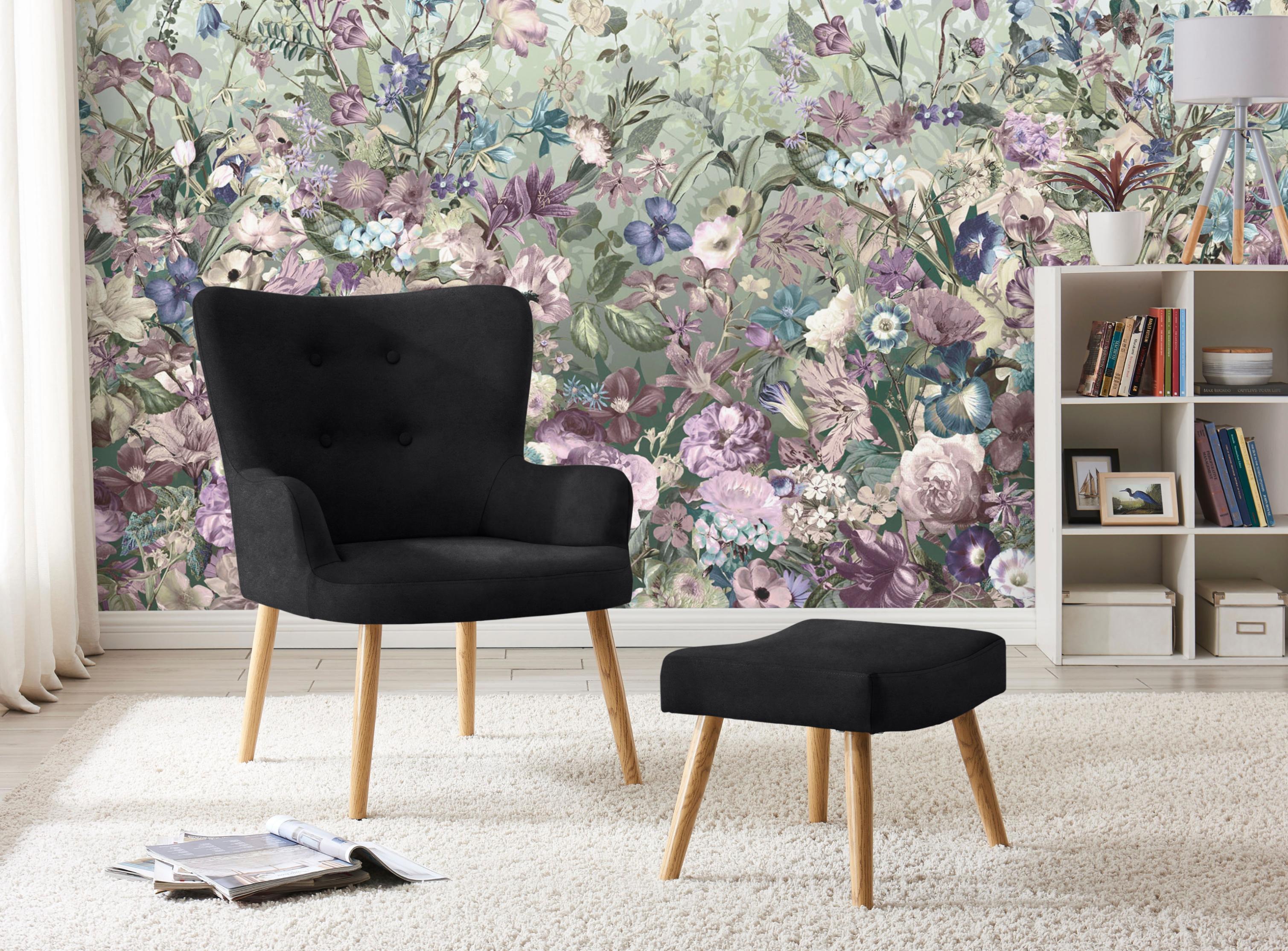 Sessel OTTO HOME "Levent, Ohrensessel mit Hocker", schwarz, B:70cm H:85cm T:70cm, Luxus-Microfaser (100% Polyester);Luxus-Microfaser Teddyoptik (100% Polyester);Velvet (100% Polyester);Webstoff (100% Polyester), Sessel, Sessel, in unterschiedlichen Bezugsqualitäten, Sitzhöhe 40 cm