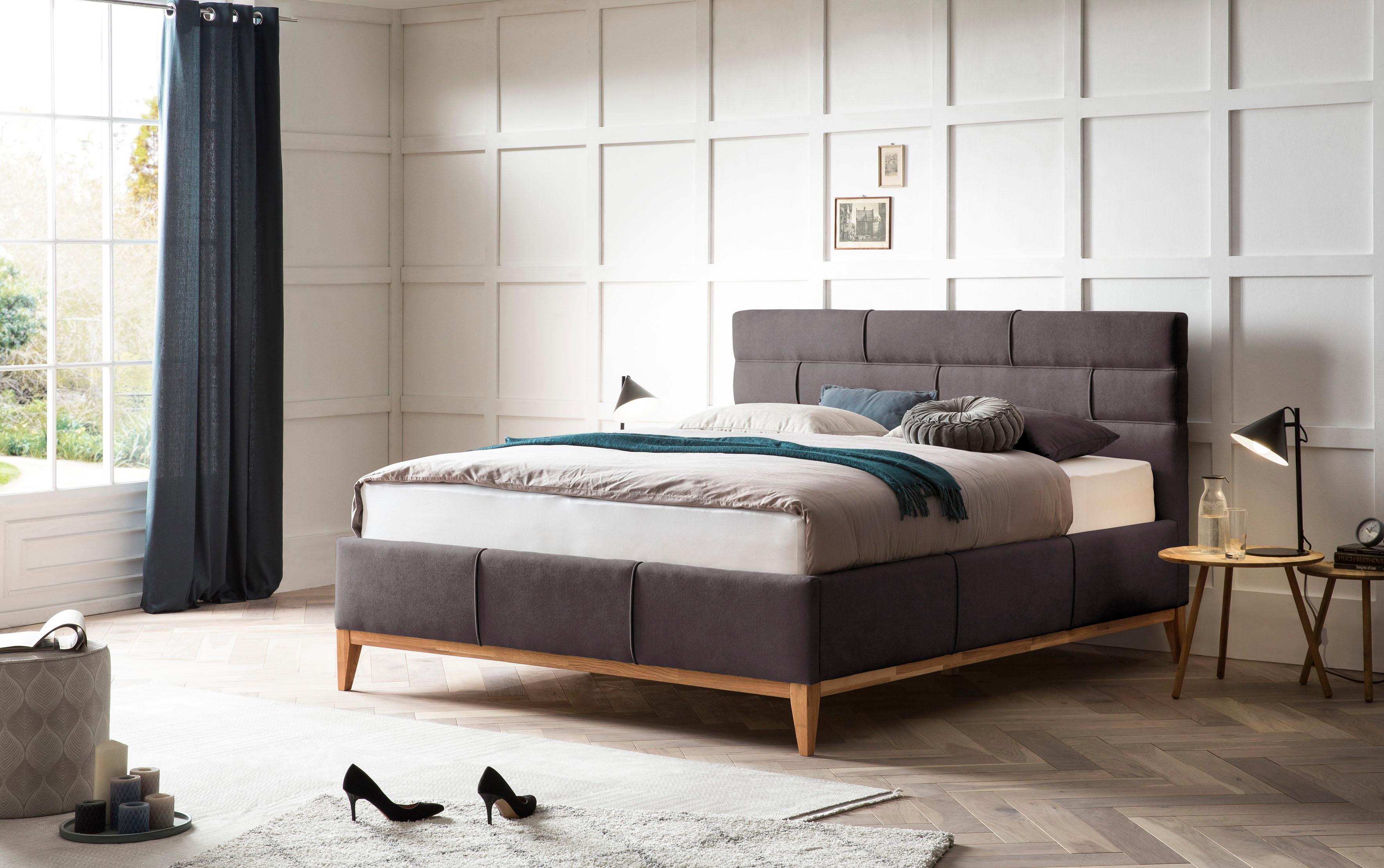 Polsterbett HOME AFFAIRE "Balaine", schwarz (charcoal), B:178cm H:120cm L:218cm, Betten, Polsterbett, mit Lattenrost, Bettkasten, auch mit 7-Zonen-Taschenfederkernmatratze