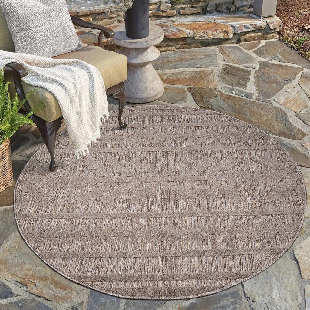 Teppich CARPET CITY "In-& Outdoorteppich Santorini 411, 3D-Effekt, Boho-Optik", braun, H:5mm Ø:160cm, Polypropylen, Teppiche, Teppich, Wetterfest & UV-beständig für Terrasse, Balkon, Küche, Flur