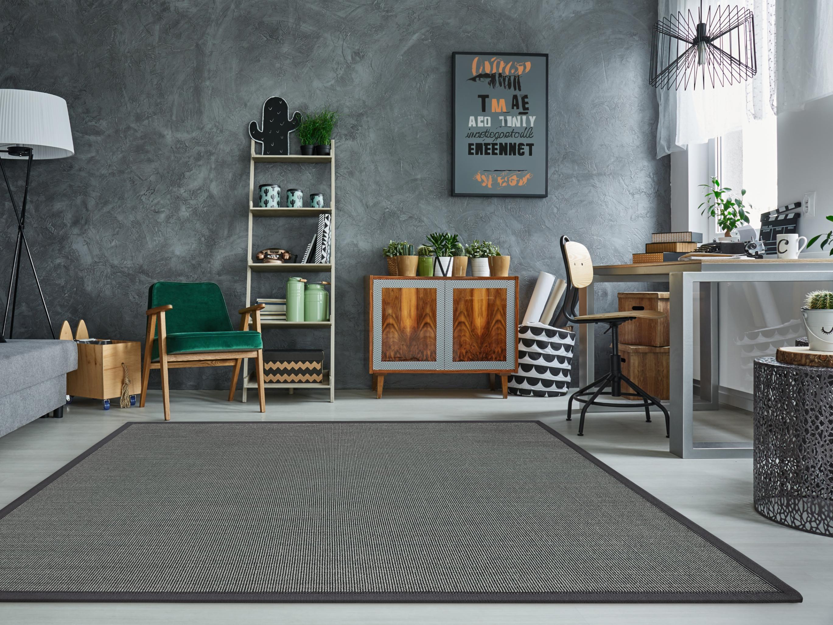 Sisalteppich DEKOWE "Mara S2 mit Bordüre", grau (anthrazit), B:133cm H:5mm L:190cm, Sisal, Teppiche, Sisalteppich, Flachgewebe, Material: 100% Sisal, Wohnzimmer, Kundenliebling