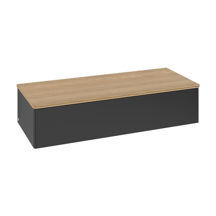 Villeroy Und Boch Antao Sideboard L41001PD Mit Beleuchtung, 1 Auszug, 1200 X 268 X 500 Mm, Front Ohne Struktur, Black Matt Lacquer / Honey Oak