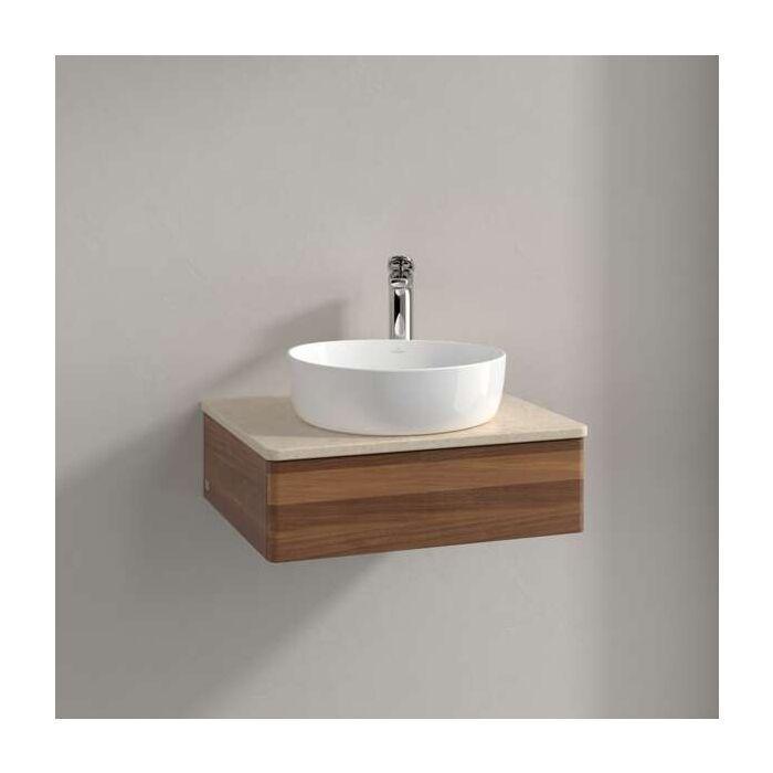 Villeroy Und Boch Antao Waschtisch-Unterschrank L07053HM Mit Beleuchtung, 1 Auszug, 600 X 190 X 500 Mm, Front Ohne Struktur, Warm Walnut / Botticino