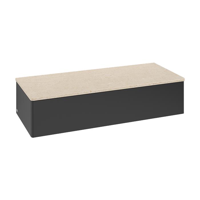 Villeroy Und Boch Antao Sideboard L41003PD Mit Beleuchtung, 1 Auszug, 1200 X 268 X 500 Mm, Front Ohne Struktur, Black Matt Lacquer / Botticino