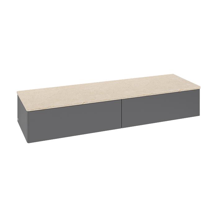 Villeroy Und Boch Antao Sideboard L42003GK Mit Beleuchtung, 2 AuszüGe, 1600 X 268 X 500 Mm, Front Ohne Struktur, Anthracite Matt Lacquer / Botticino