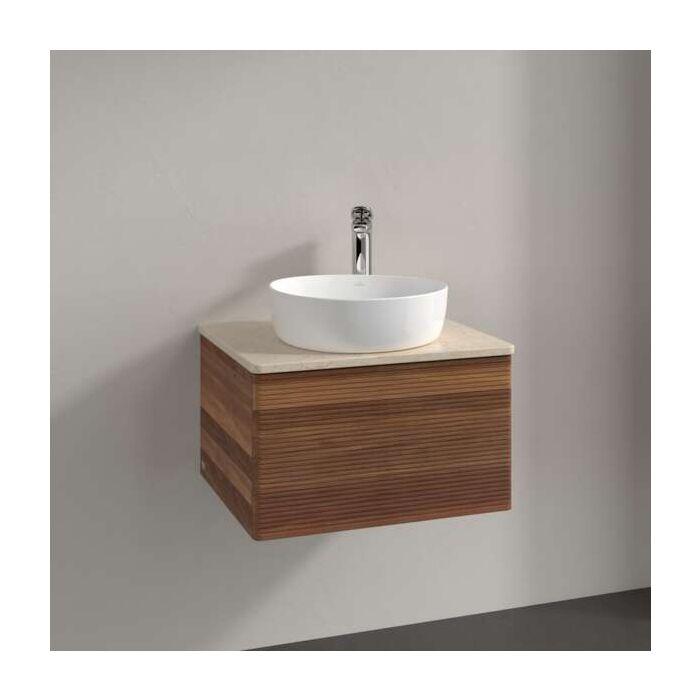 Villeroy Und Boch Antao Waschtisch-Unterschrank L29153HM Mit Beleuchtung, 1 Auszug, 600 X 360 X 500 Mm, Front Mit Struktur, Warm Walnut / Botticino