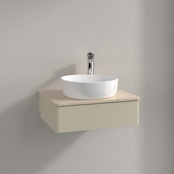 Villeroy Und Boch Antao Waschtisch-Unterschrank K07053HJ 60X19X50Cm, Hahnloch, Waschbeckenplattenfarbe Botticino, Silk Grey Matt Lacquer