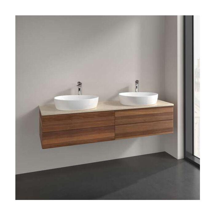 Villeroy Und Boch Antao Waschtisch-Unterschrank K28053HM 160X36X50Cm, Hahnloch, Waschbeckenplattenfarbe Botticino, Warm Walnut