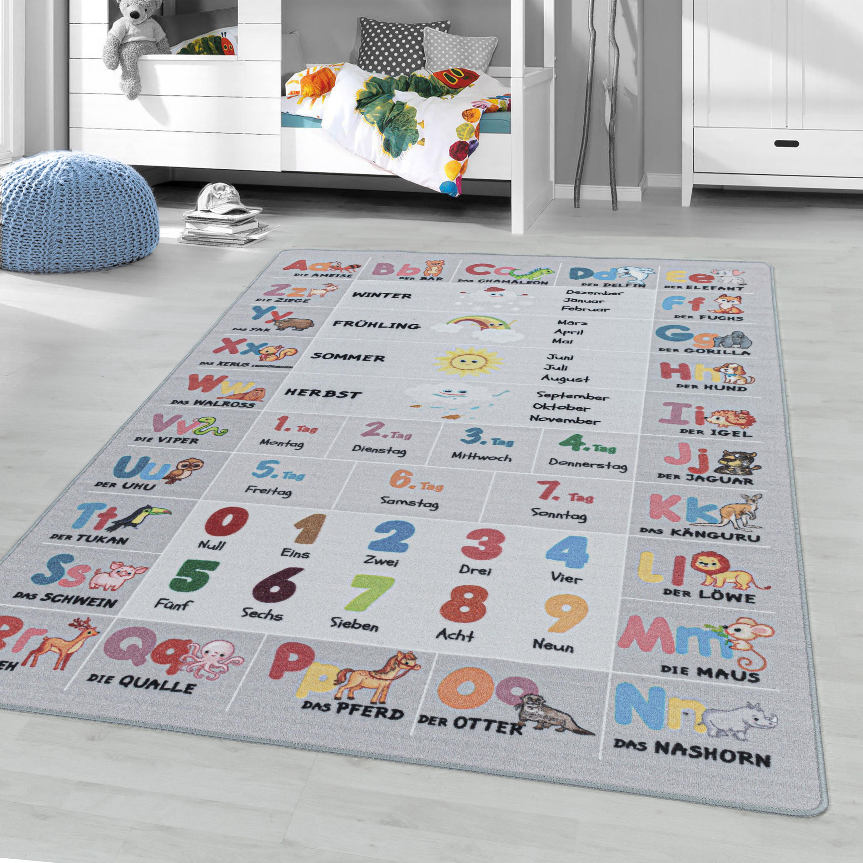 Kinderteppich Ayyildiz Teppiche "Play 2904", Grau, B:160Cm H:6Mm L:230Cm, Polyamid, Teppiche, Kinderteppich, Robuster Kurzflor, Bunter Spiel Lern Teppich, Kinderzimmer