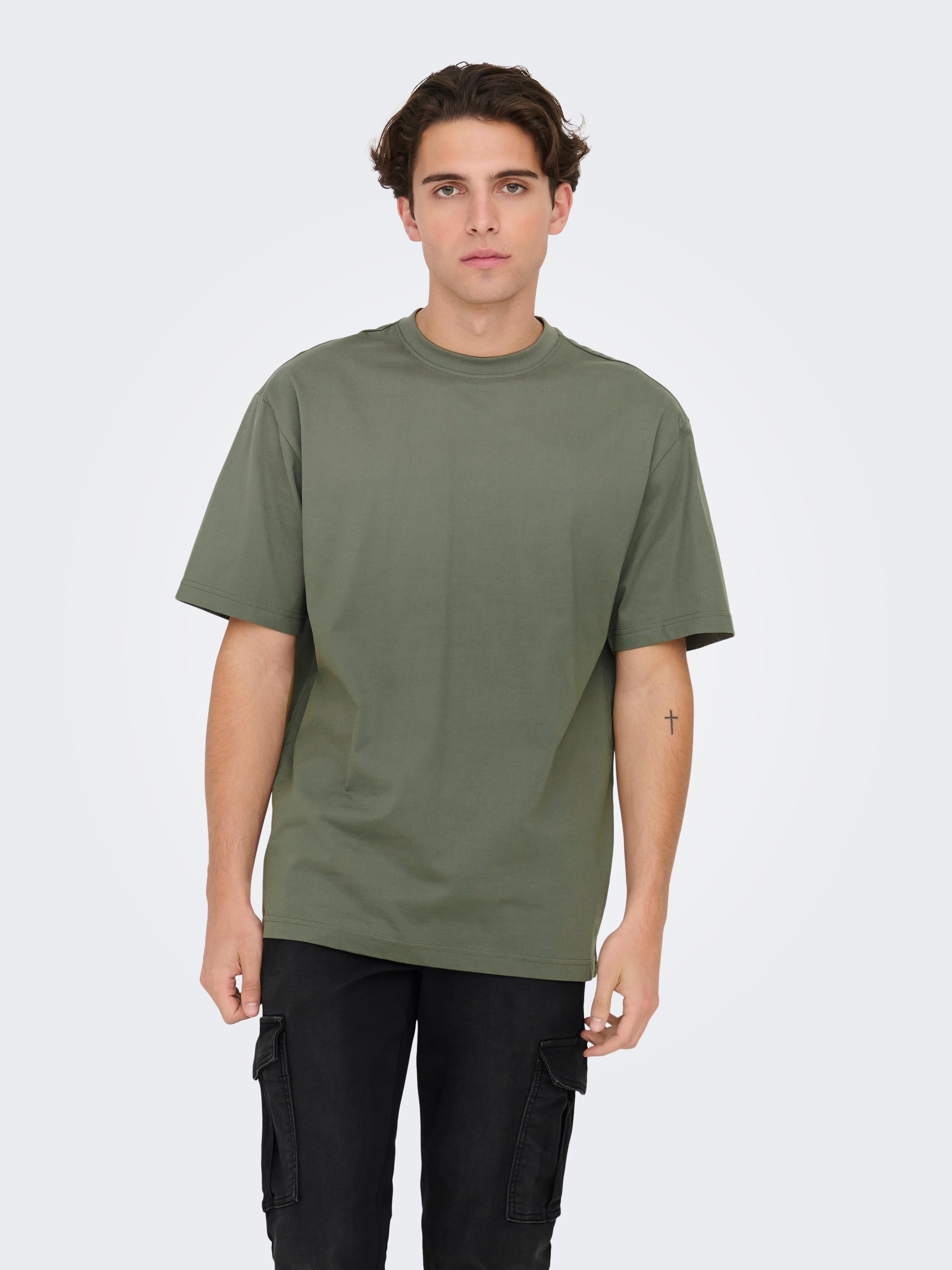Rundhalsshirt Only & Sons "Onsfred Rlx Ss Tee", Jungen, Gr. M, Grau (Castor Gray), Single Jersey, Obermaterial: 100% Baumwolle, Unifarben, Relaxed Fit Normal, Rundhals, Shirts Rundhalsshirt, Baumwolle, Relaxed Fit