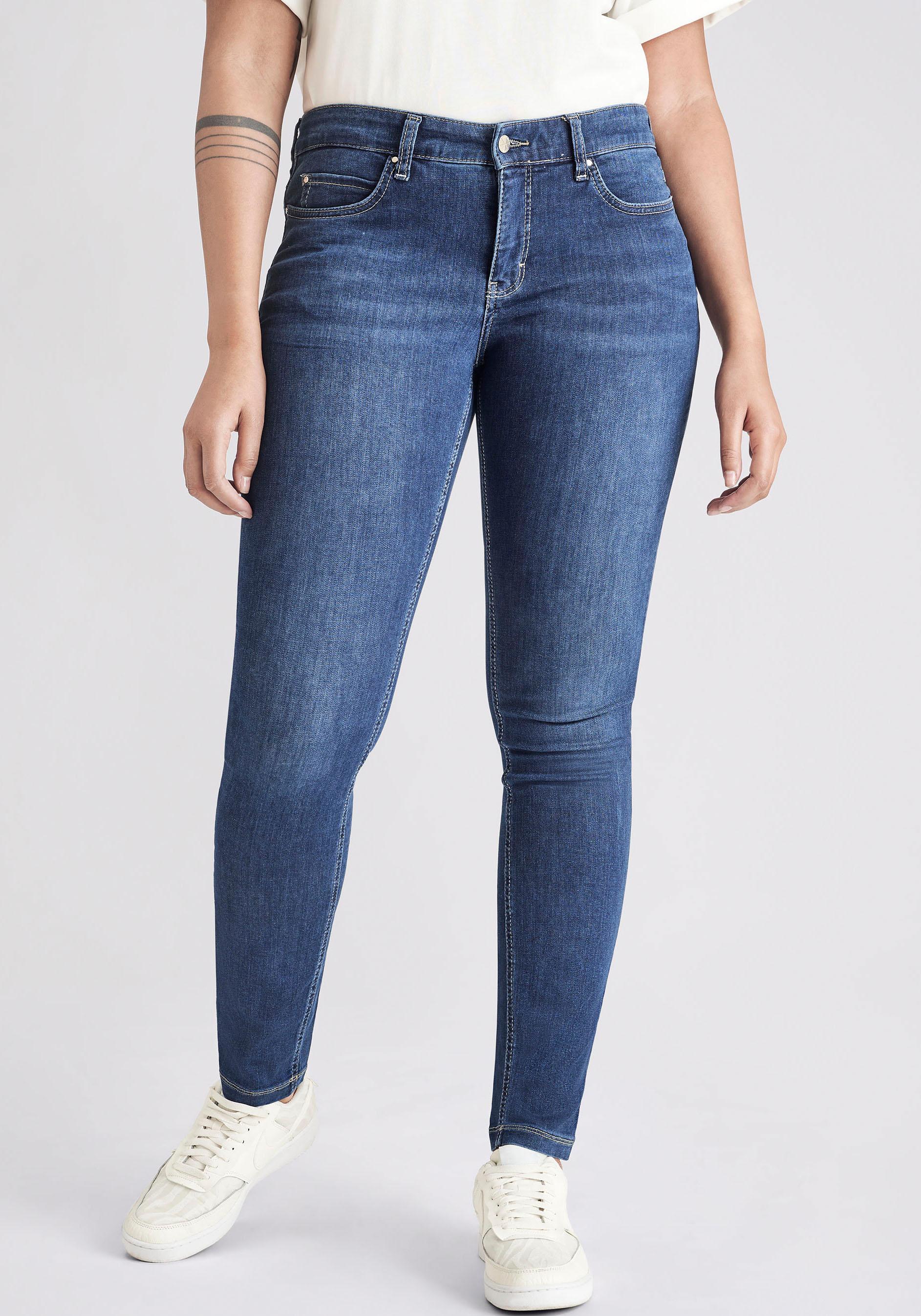 Skinny-Fit-Jeans Mac "Dream Skinny", Damen, Gr. 40, LäNge 30, Blau (Mid Blau Authentic Wash), Jeans, Obermaterial: 88% Baumwolle, 9% Polyester, 3% Elasthan, Sehr Figurbetont Lang, Jeans, In Hochelastische QualitäT FüR Den Perfekten Sitz