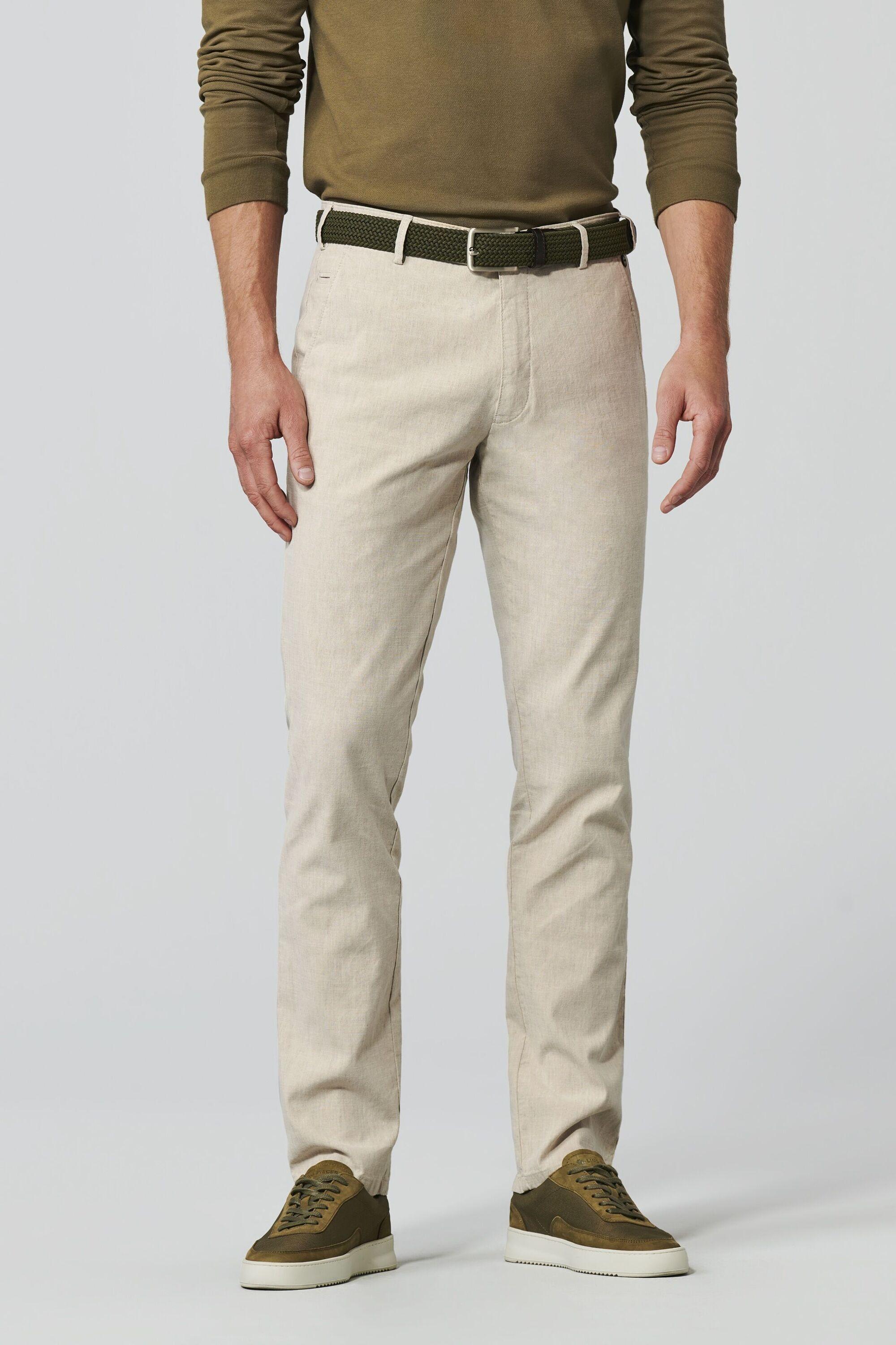 Chinos Meyer "Roma 1-3020", Herren, Gr. 28, NormalgrößEn, Beige, 53% Leinen, 45% Baumwolle, 2% Elasthan, Unifarben, Regular Fit Lang, Hosen, Mit Buntgewebtem Innenfutter