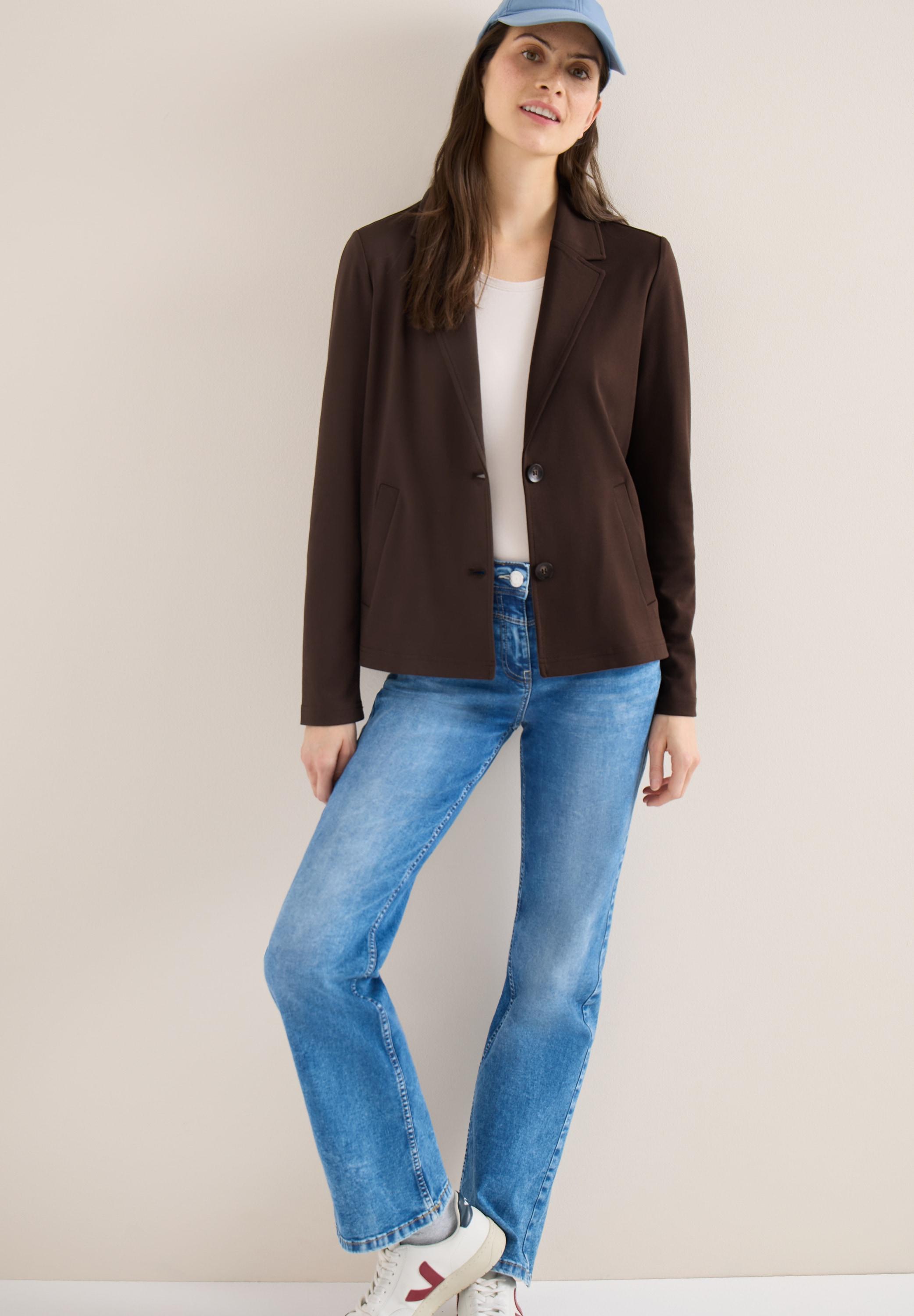 Jackenblazer Cecil, Damen, Gr. M (40), Macchiato Braun, Jersey, 66% Viskose, 30% Polyester, 4% Elasthan, Unifarben, Regular Fit Normal, V-Ausschnitt, BüNdchen, Blazer, Im Basic-Style