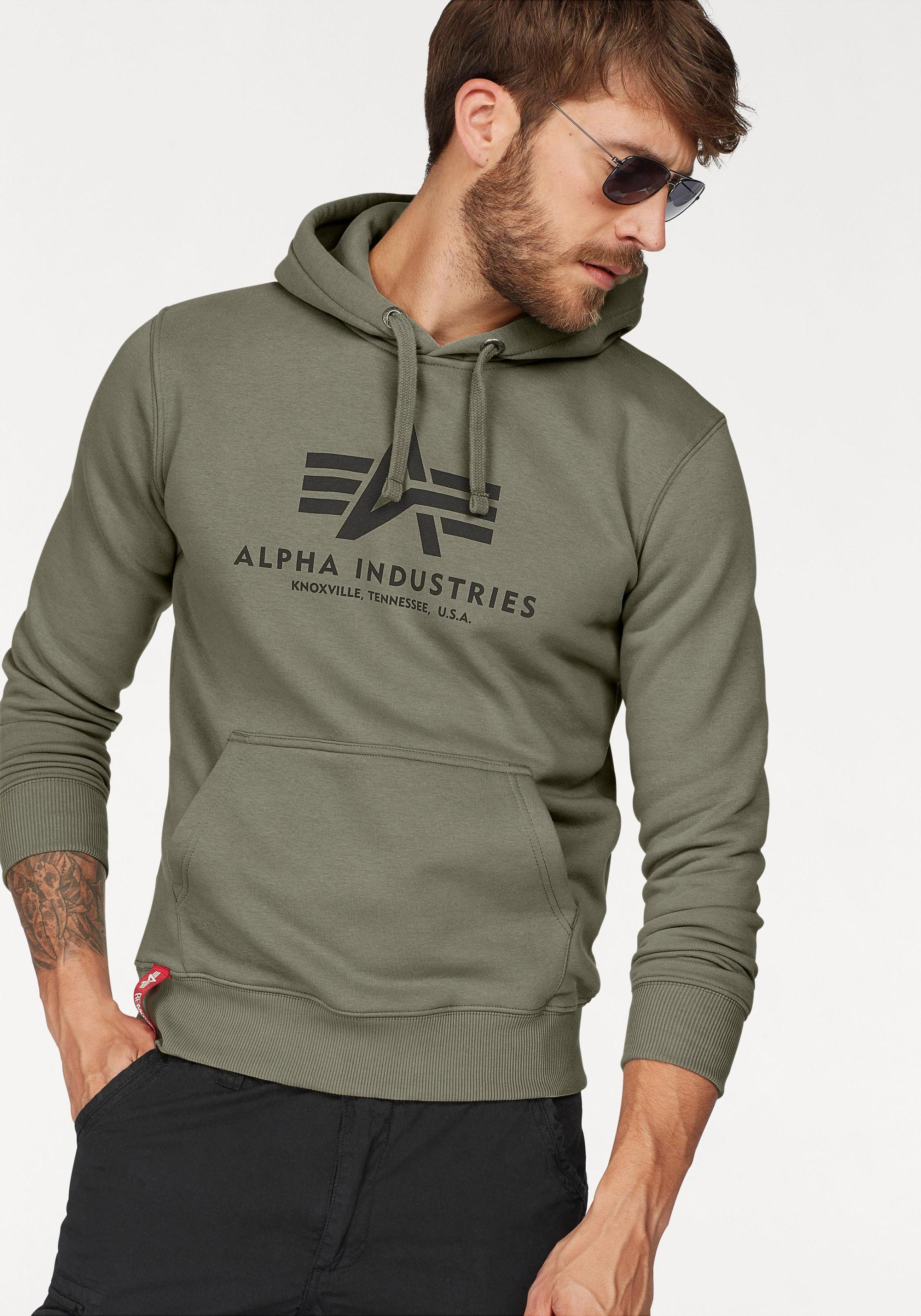 Kapuzensweatshirt Alpha Industries "Basic Hoody", Herren, Gr. Xl, GrüN (Olive), Angeraute Sweatware, Obermaterial: 80% Baumwolle, 20% Polyester, Bedruckt, Normal Normal, Rundhals, RippbüNdchen, Sweatshirts, Baumwollmischung, Regular Fit